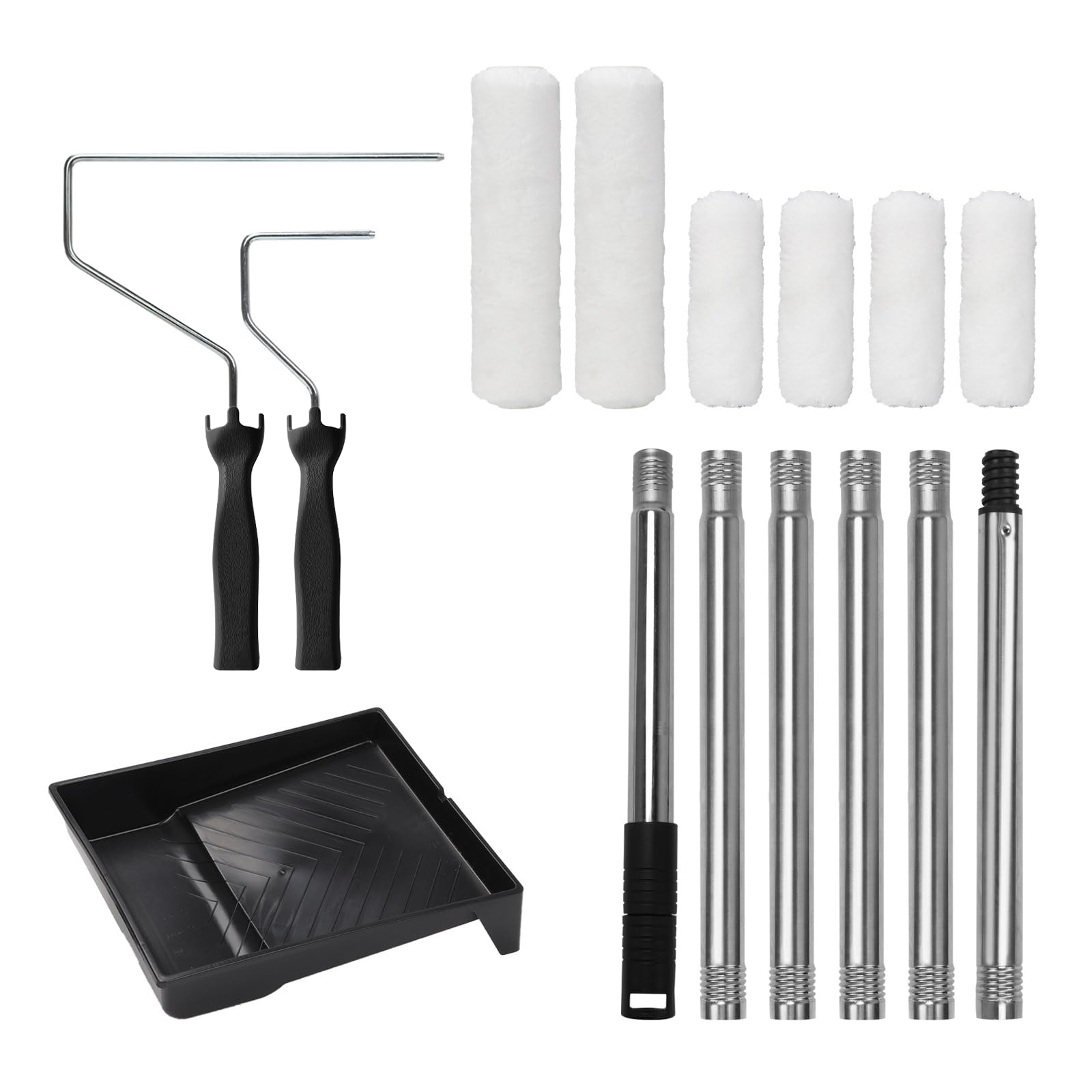15Pcs Paint Roller Set with Extension Pole, 9 & 4inch Paint Rollers Sets and Tray, Paint Rollers Kit with Paint Brushes, Wall Painting Tool for Painting Wall Ceilings Doors