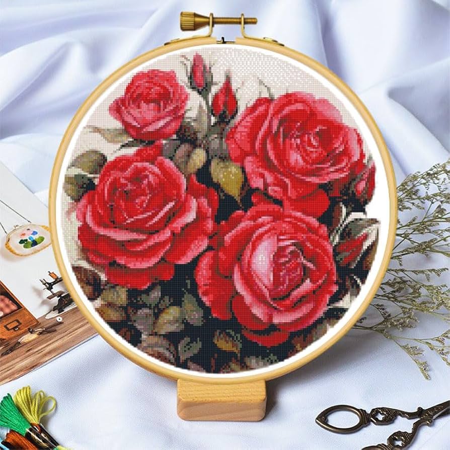 Amazon.com: DIY Stamped Cross Stitch Kits with Hoop Red Roses for Beginners Easy 11CT Needlepoint Embroidery Counted Cross Stitch Kits Art Craft Wall Decoration and Gift 33x33cm amazon-com-diy-stamped-cross-stitch-kits-with-hoop-red-roses-for-beginners-easy-11ct-needlepoint-embroidery-counted-cross-stitch-kits-art-craft-wall-decoration-and-gift-33x33cm