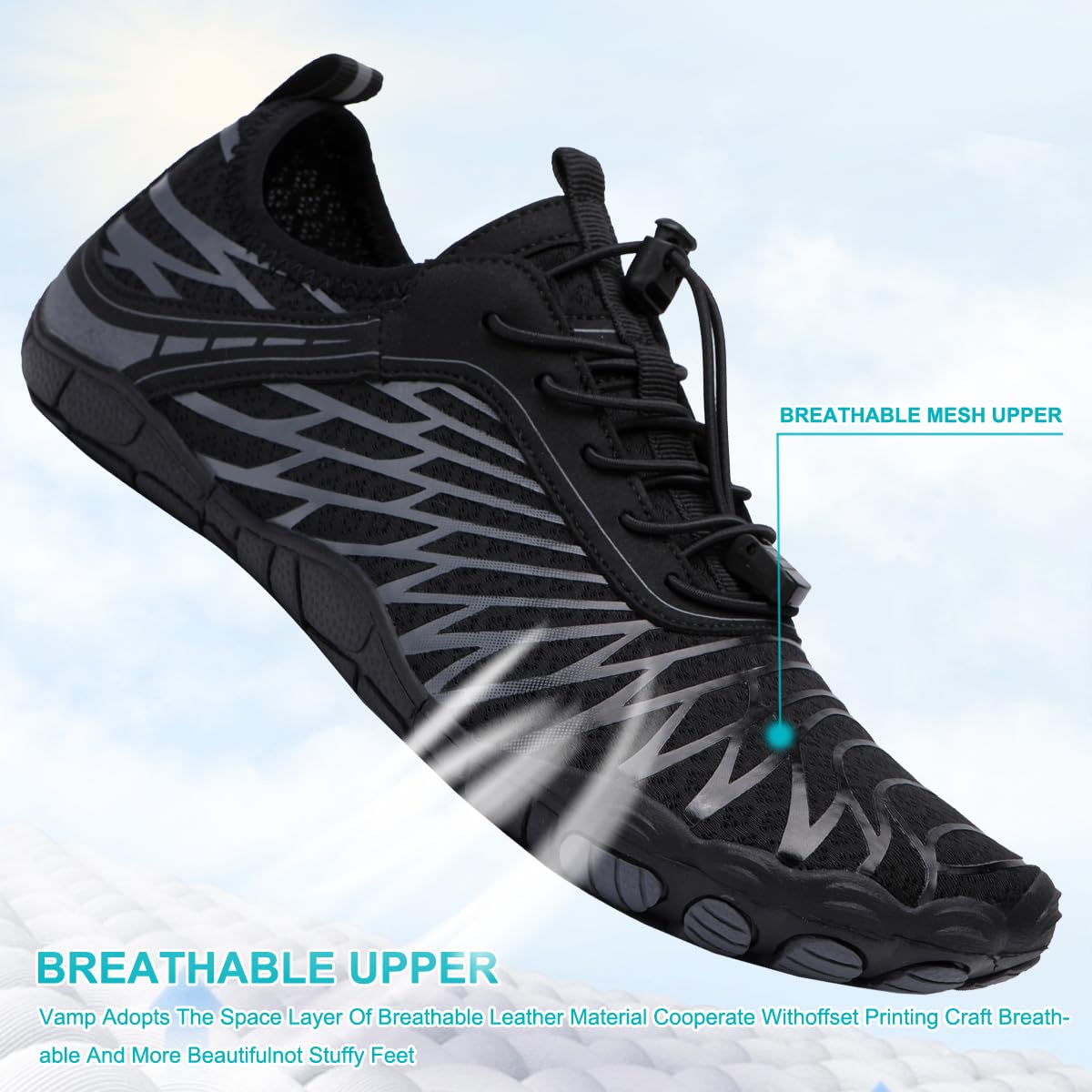 Hike Barefoot Shoes Womens Men,Unisex Barefoot Water Shoes Breathable, Anti-Slip Hiking Footwear for Athletic Wide Toe Shoe Footwear for Hiking, Walking, Running, Yoga, and Water Sports Black Gray