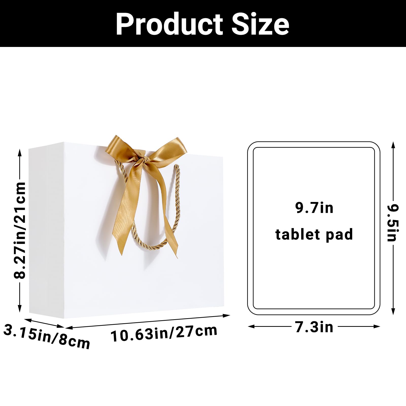 EUSOAR Papiertüten Weiß - 50 Stück 210GSM Geschenktüten mit Schleifenbändern - 27x8x21cm M Mittel Papiertüten mit Henkel - Geschenktüte mit Griff - Weiß Gift Bags Papier Tüten Geburtstag