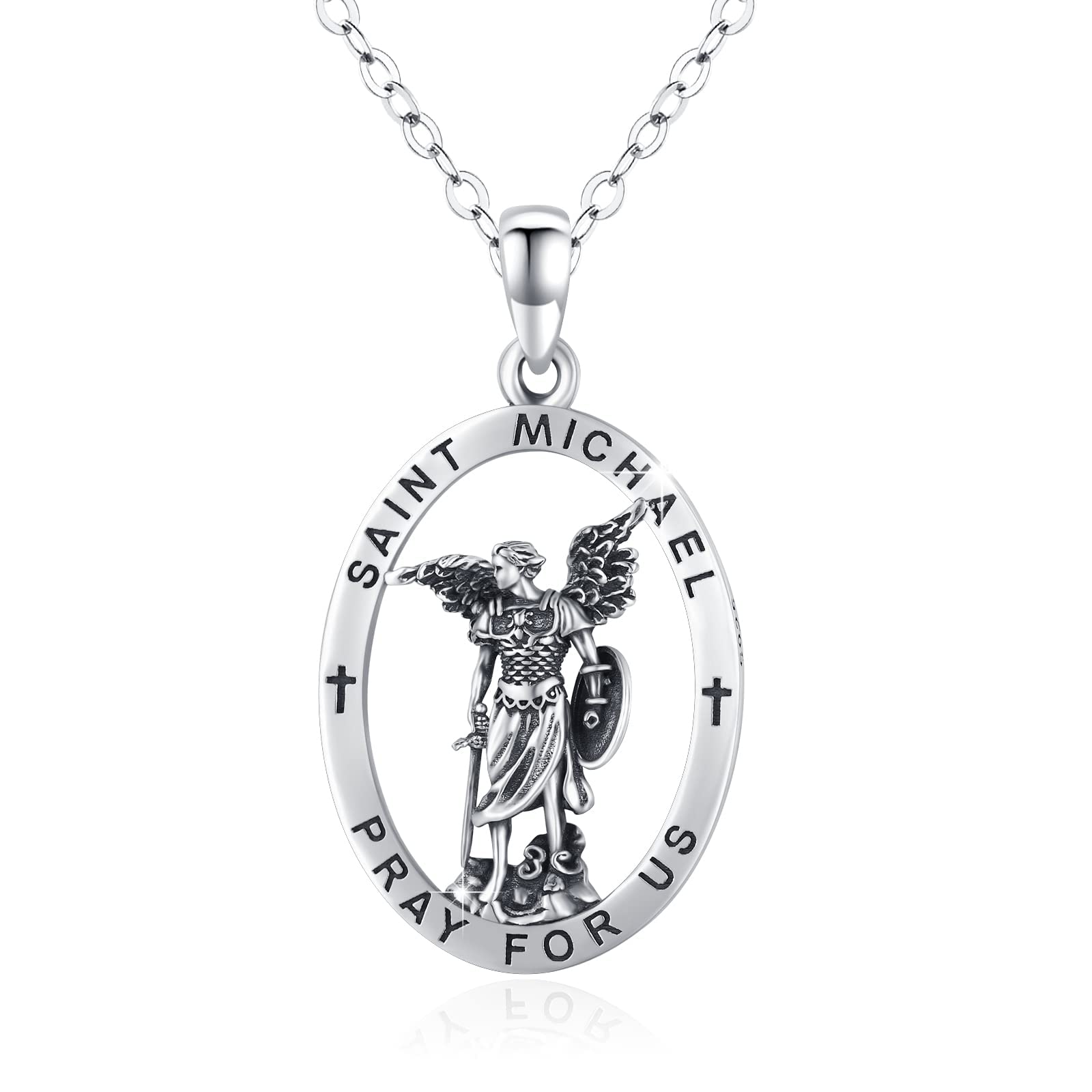 ZIPPICECollar de San Miguel, collar de plata de ley S925, collar de amuleto de buena suerte de protección para hombres y mujeres, collar con colgante de arcángel regalos de joyería