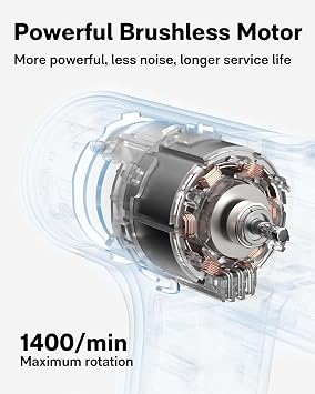 HOTO Cordless Brushless Drill 12V, LED Display Screen, 30 Precision Gears, 2 Working Modes, 2000mAh Battery, 266 In-lbs (30Nm) Torque, 3/8 Inch Keyless Chuck, 1400RPM, 10 x Bits, 8 x Drill Bits