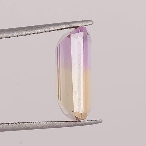 Miniatura 3 de GEMHUB Piedra preciosa curativa de cristal ametrino natural amarillo púrpura de corte esmeralda de 5.7 quilates, para fabricación de joyas, Gema,