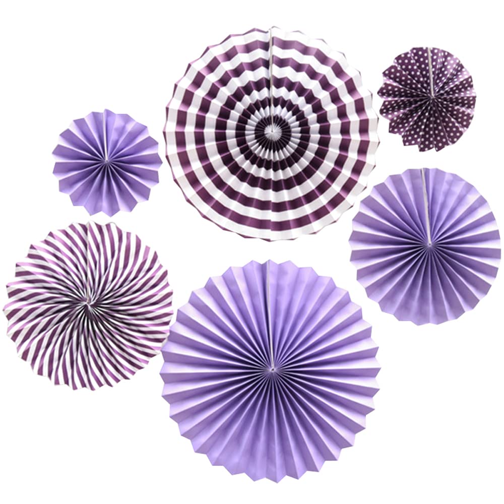 Ruidee 6PCS Hanging Paper Fans Decorations Colorful Rainbow Paper Fans for Party, Festival Carnival, Birthday Wall Ceiling Decor (TZS/Purple)