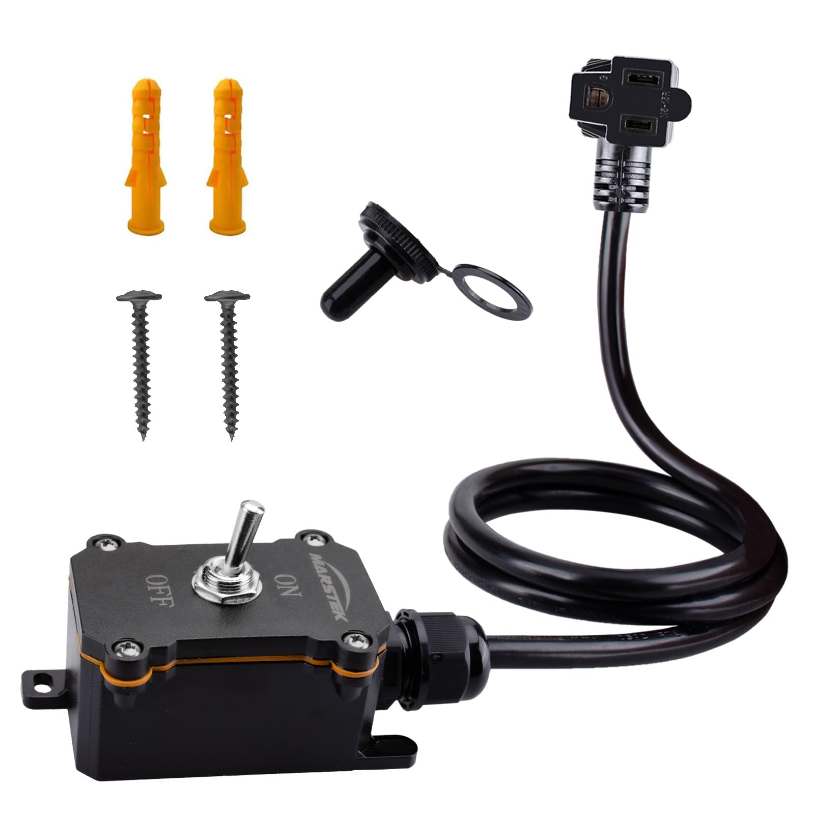 Inline Cord Switch with 10FT Cable Piggyback Plug(3-Pronged), IP67 Waterproof Extension Cord with On/Off Switch, AC/DC 20A-125V,16A-250V Inline Power