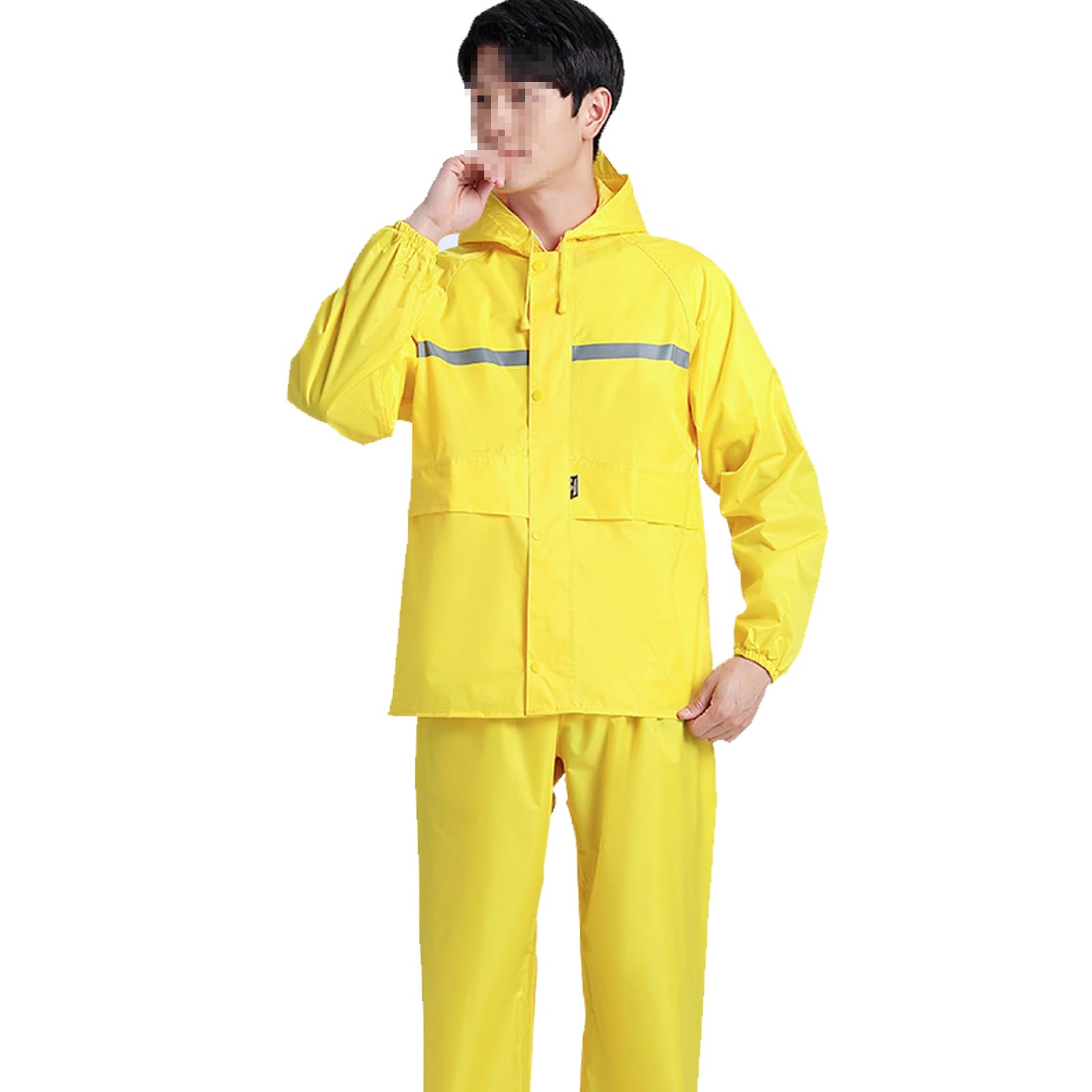 Regenanzüge Für Männer Frauen Lotus Blatt wasserdichte Regenmantel Regenhose Set Im Freien Highlight Reflektierende Sicherheit Regenmantel,Gelb,L