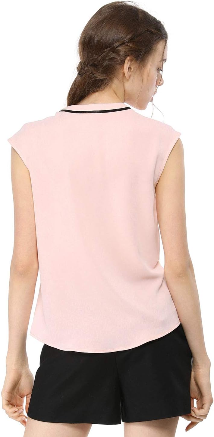 Allegra K Women's Cute Tie Neck 2023 Summer Ruffle Solid Color Sleeveless Button Down Shirt - Image 5