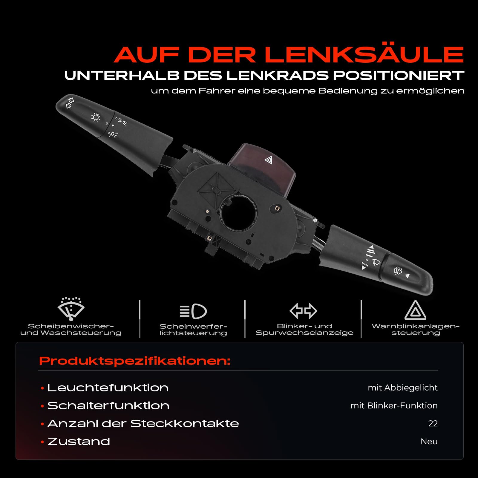 Frankberg Interruttori sul piantone dello sterzo Compatibile con Transporter IV Bus 70B 70C 70J 70K 7DB 7DC 7DJ 7DK LT 28-46 II Furgone 2DA 2DD 2DH LT 28-35 II Bus 2DB 2DE 2DK Vito Bus W638 15404645