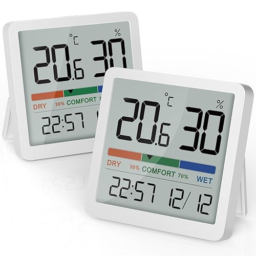 Miniatura 9 de NOKLEAD Termómetro higrómetro para interiores medidor de temperatura ambiente y monitor de humedad para el hogar, magnético, soporte, pantalla de