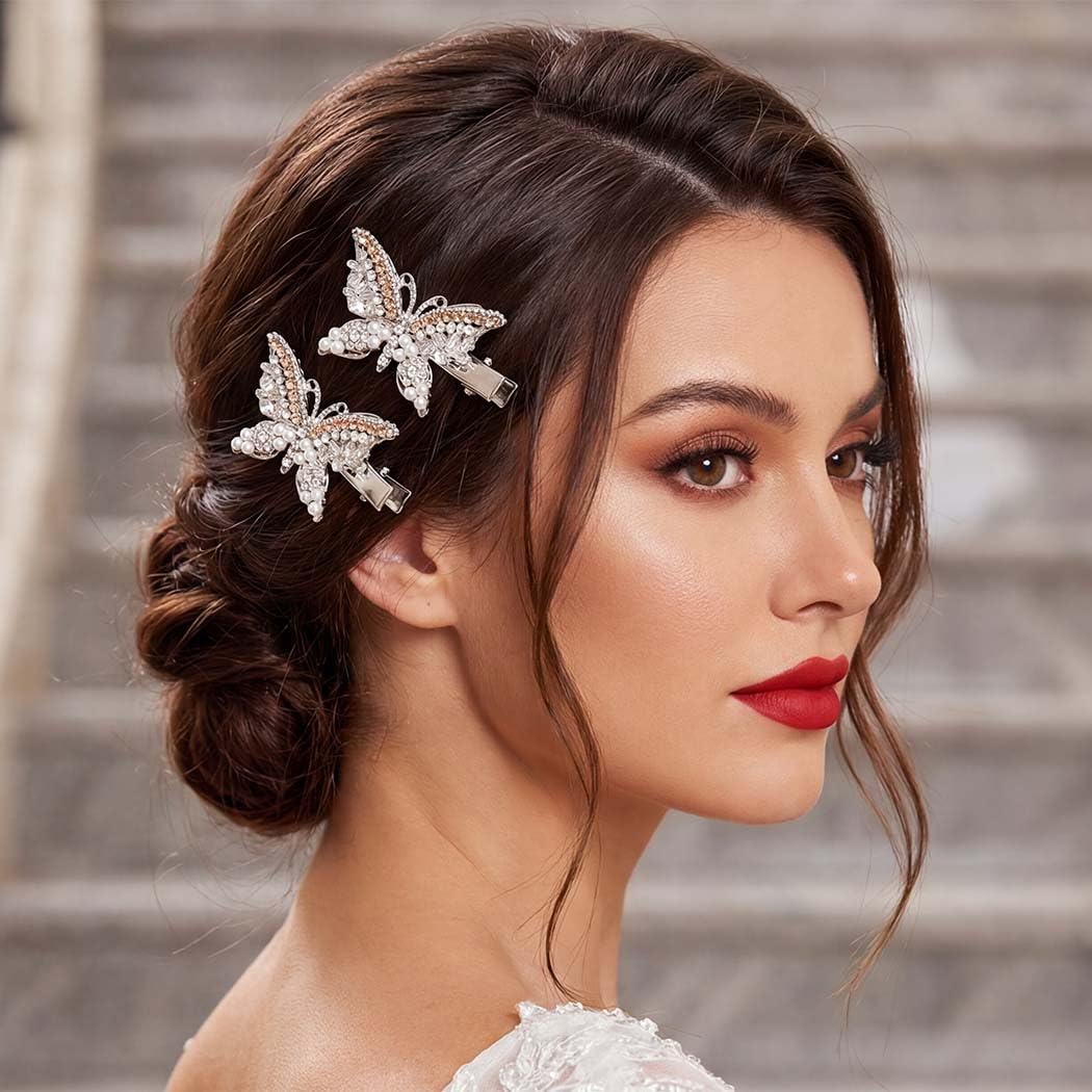 Beautiful Rhinestone Butterfly and Bow hair Clips Amazon.com : 1 Piece Crystal Rhinestones Butterfly Hair Claw  main image 3