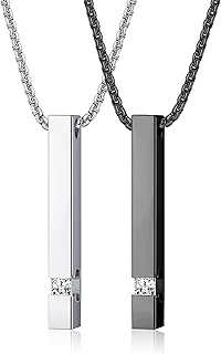 JeweBella Set of 2 Stainless Steel Necklaces Men's Black Silver Box Chain with Pendant Cuboid Necklace Bar Pendant Necklace 55 cm Chain for Men Women Couple Chain Jewellery Gift