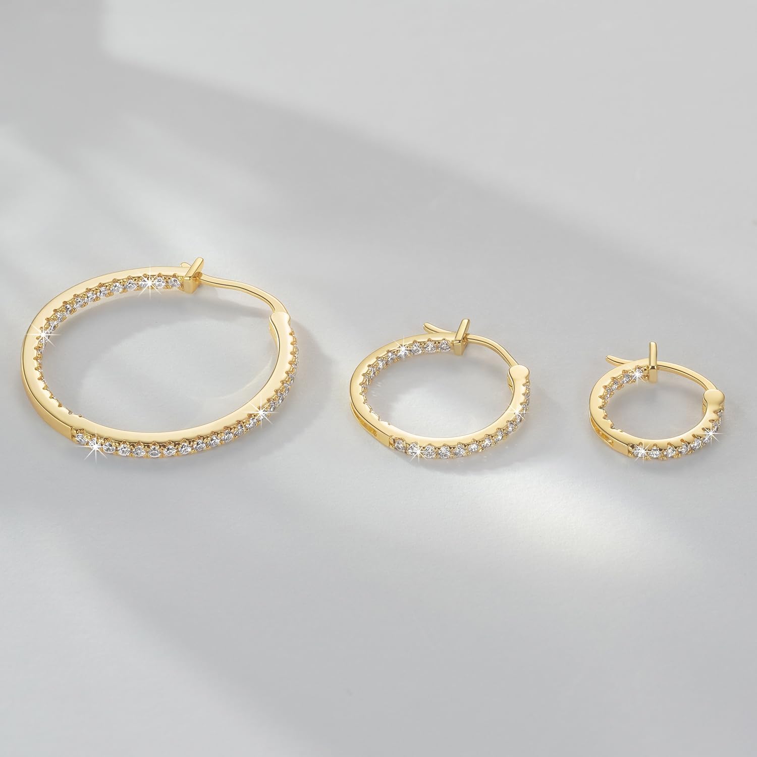 Gold Hoop Earrings 14K Gold Hoop Earrings for Women with Dual-sided Cubic Zirconia Hoops Earring for Women Sensitive Ears Hypoallergenic Womens earring 15/20/30/35mm - Image 5