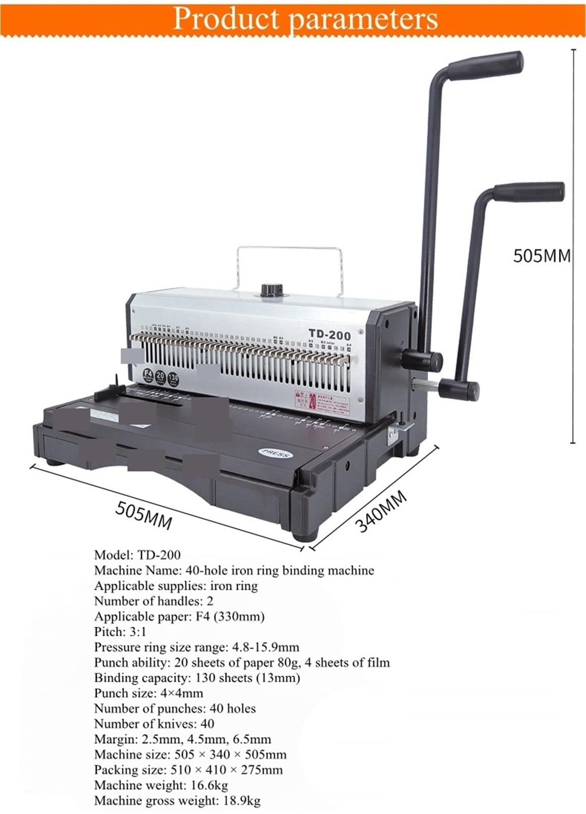 Macchina for rilegatura manuale con doppio anello in ferro, album fotografico, documenti contrattuali, calendario da tavolo, F4, 33 cm, 40 fori Uso in ufficio e a scuola