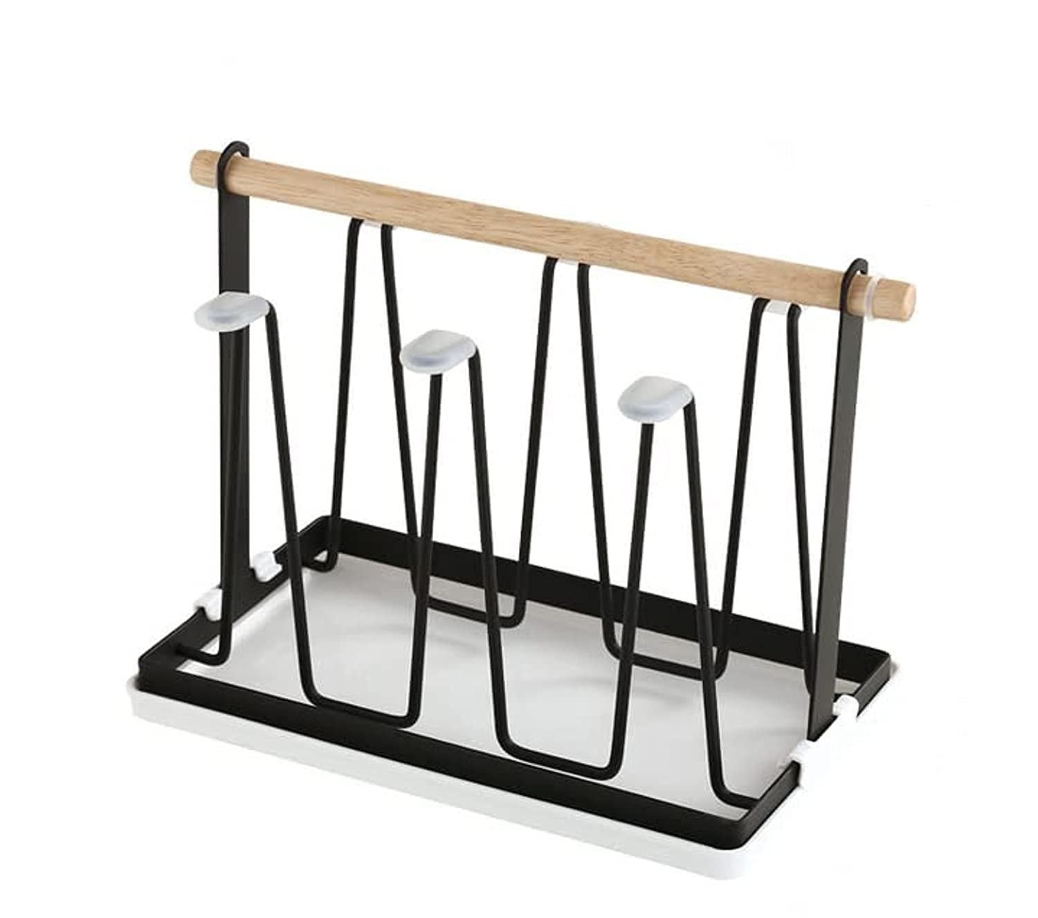 MIBRU Coffee Cup Holder 6 Cups Black Home Cup Drying Rack Mug Drainer Stand Rack Non-slip Mugs Cups Stand Organizer with Wood Handle