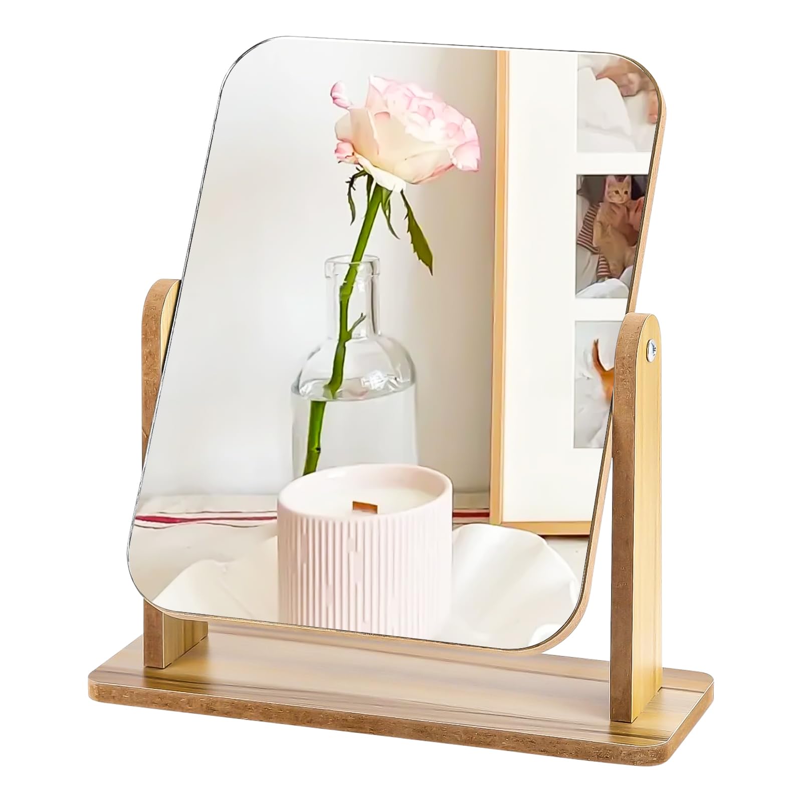 GBYJ Petit miroir de bureau en bois avec support Miroir de courtoisie Miroir de maquillage Miroir