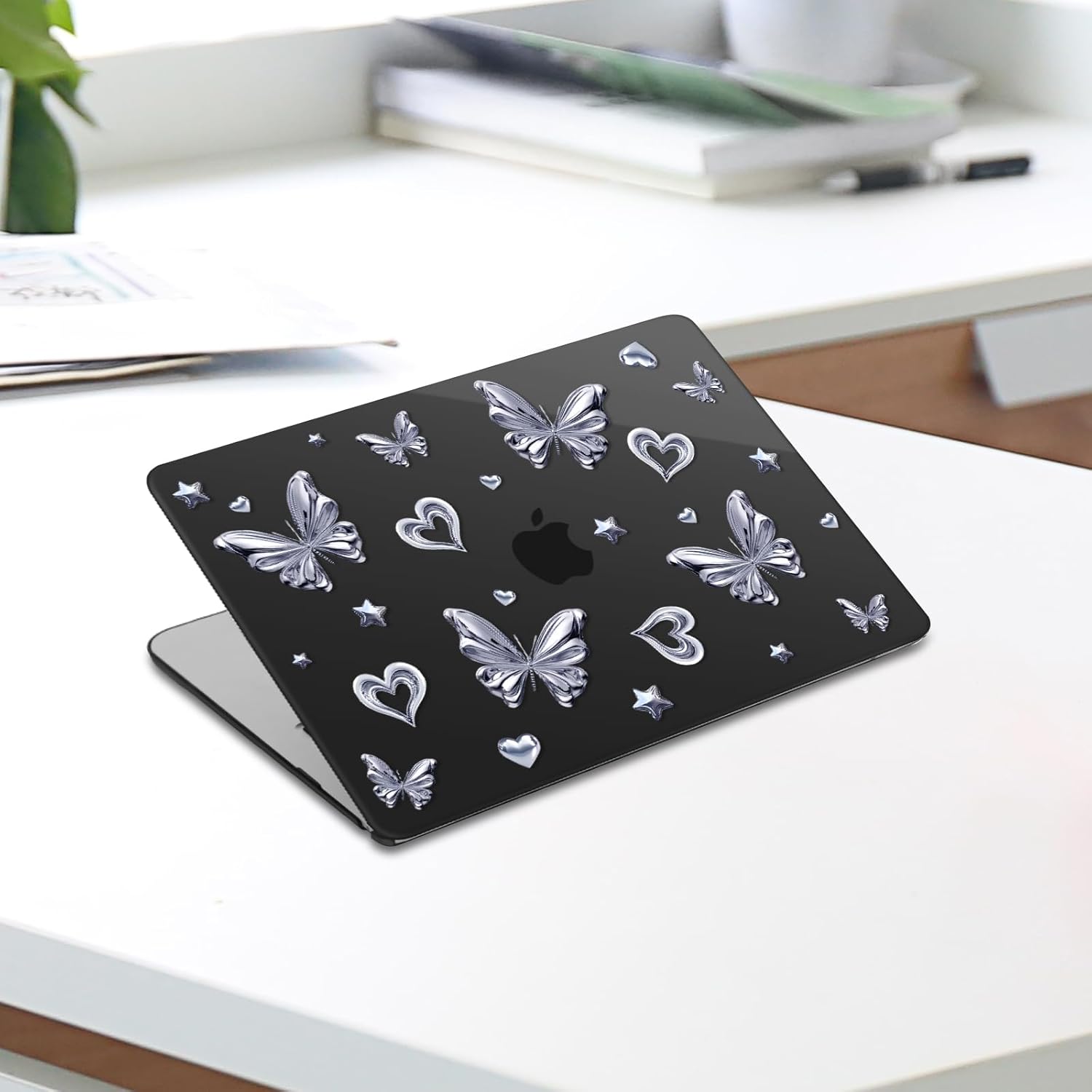 MOSISO Compatible with MacBook Air 13 inch Case M5 M4 M3 M2 2026-2022 A3449 A3240 A3113 A2681, Sparkling Butterfly Hard Case&Keyboard Skin&Screen Film&Type C for MacBook Air 13.6 inch Case, Black