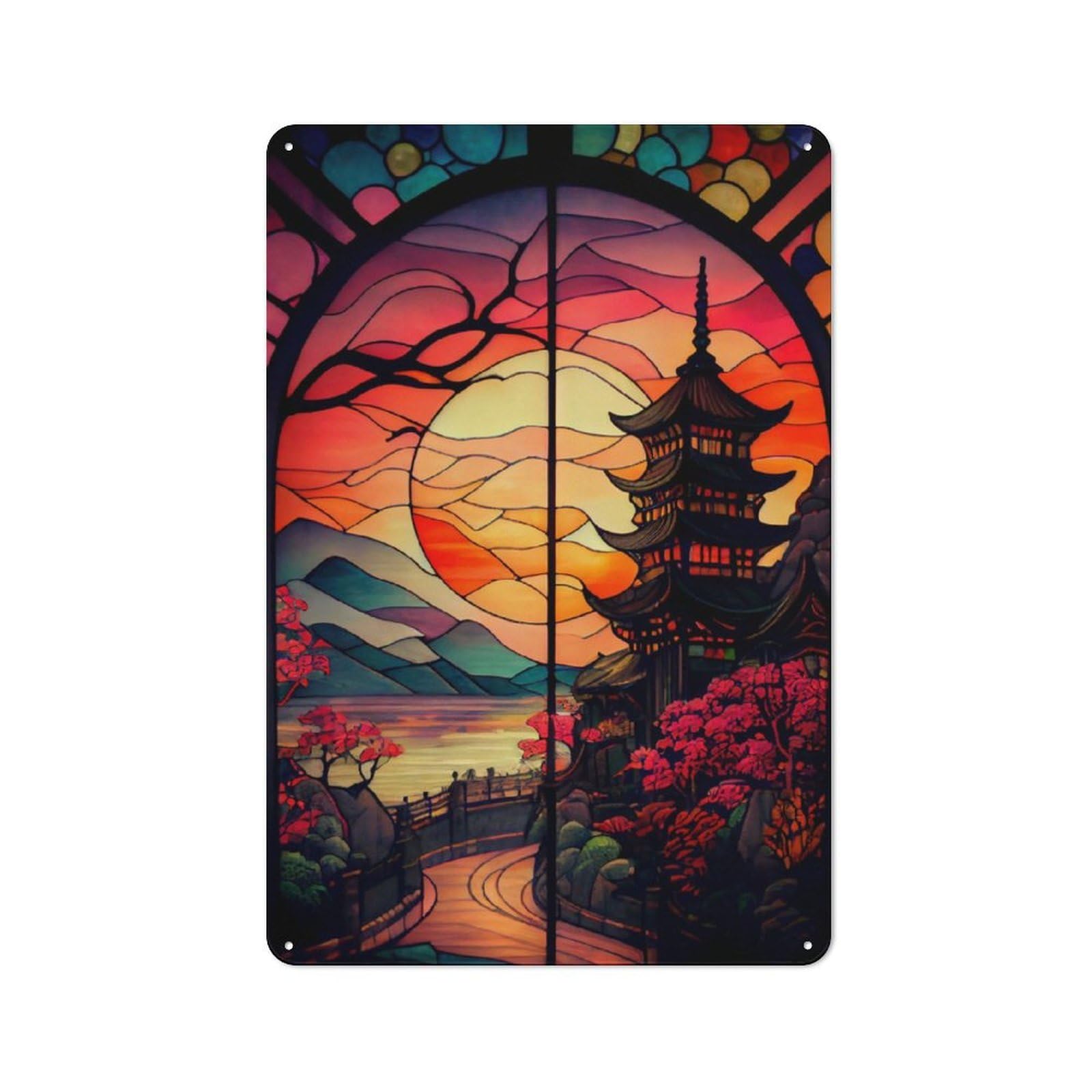 Junmoney Japan In Stained Glass Vintage-Inspired Tin Sign 30X20cm For Garage Or Workshop, For Garage, Workshop And Man Cave Decoration