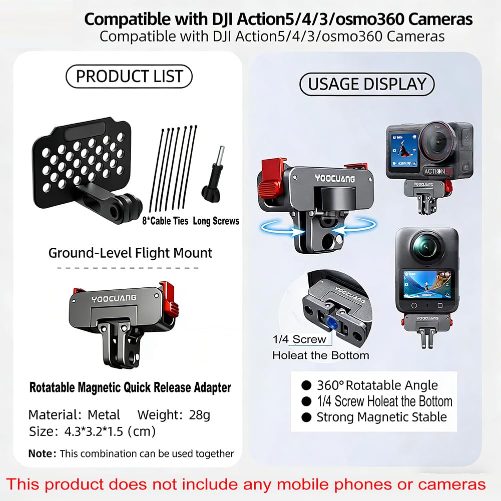Soporte de cámara de coche volador de bajo nivel compatible con DJI Osmo Action 5 Pro/4/3 cámara de acción (para Action5/4/3)
