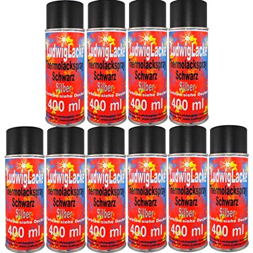 LudwigLacke 10 x Thermolack Spray 400ml Schwarz Auspuff Motor Autolack