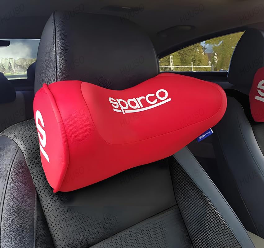 2-Pack Ergonomic Car Neck Support Pillow, Sparco-Style Soft Velvet Red Memory Foam Headrest Cushion, Compatible with Hyundai i20 Elite (Type-II) 2018-2020