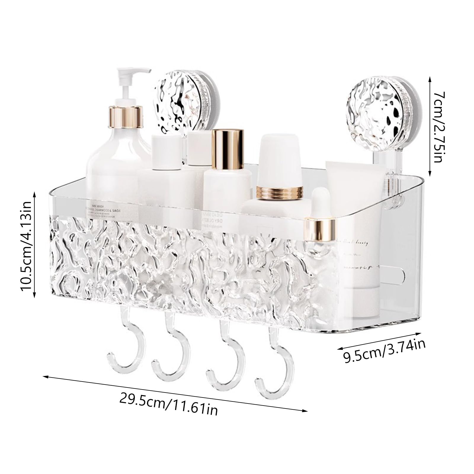 Mensola Doccia A Ventosa - 32 Cm, Portata 10kg, Con 2 Ganci, Senza Forare, Antiruggine - Foto 11