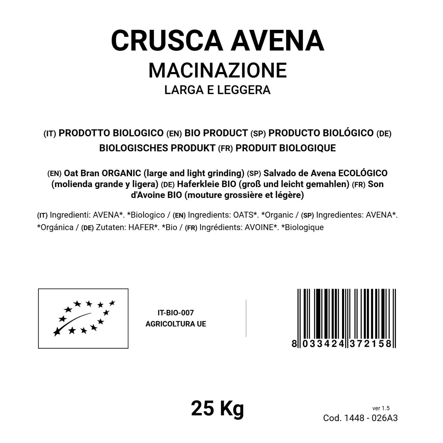 BONGIOVANNI FARINE E BONTA' NATURALI Crusca d'Avena 25Kg BIO (macinazione larga e leggera)