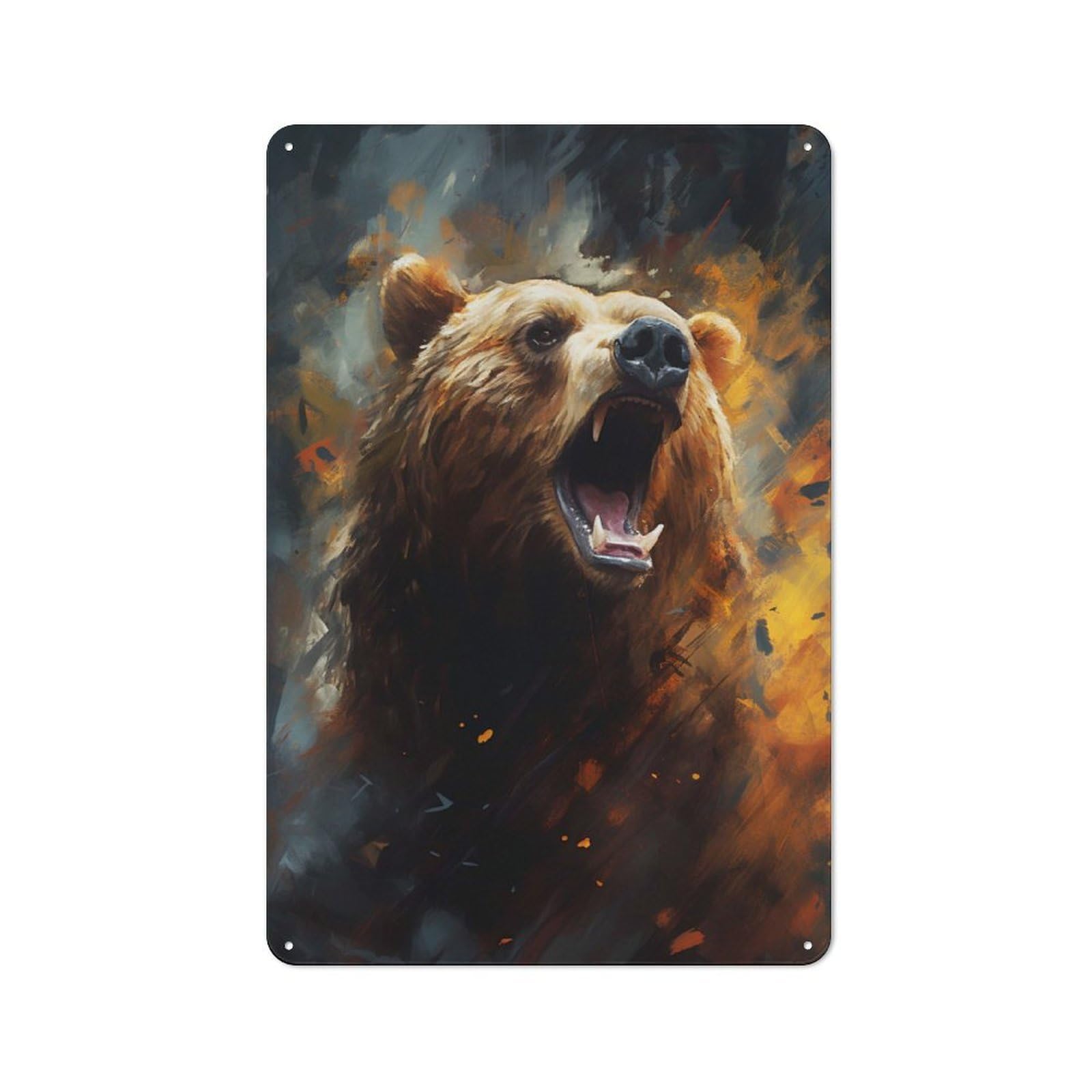 Junmoney Style-16 Workshop Style Bear Abstract Decorative Metal Plaque 30X20cm, Workshop Wall Decor For Garage, Hobby Room, Office Or Man Cave