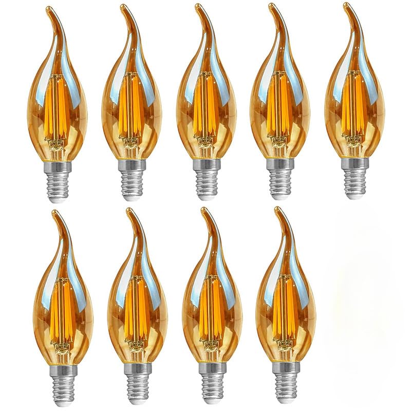 Pack 9 | E14 LED Candle Bulb, 4W C35 (Equivalent 40W) Flame Tip Dimmable LED Filament 2700K Warm White Amber Glass 450 Lumens Small Screw Energy Saving Vintage Bulb for Chandeliers, Wall Lamps