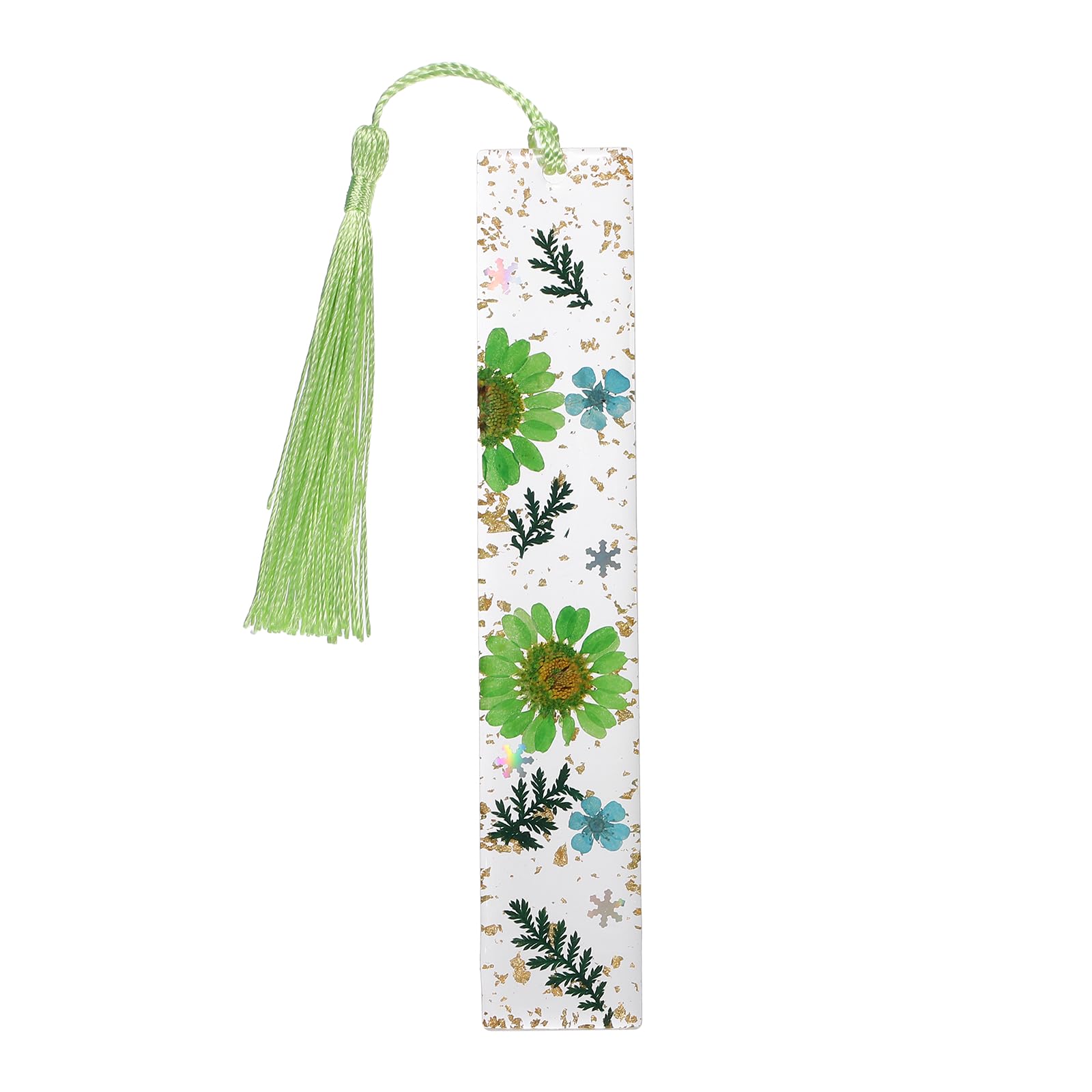 PATIKIL Dried Flower Resin Bookmark, Reading Book Marks with Tassel Bookmarks for Women Reading Accessories Gift Book Lover, Green (Chrysanthemum/Leaf)