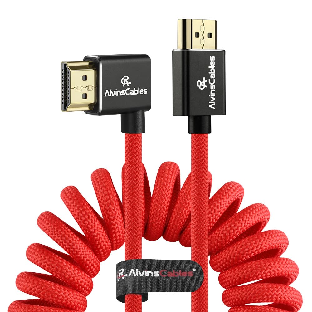 Alvin's Cables Cavo HDMI 2.1 8K per monitor Atomos Ninja V, per Sony FS5 FS7, BMPCC, per fotocamera Canon C300 C500, 8K@60Hz 4K@120Hz 48Gbps Cavo a spirale intrecciato ad alta velocità Rosso