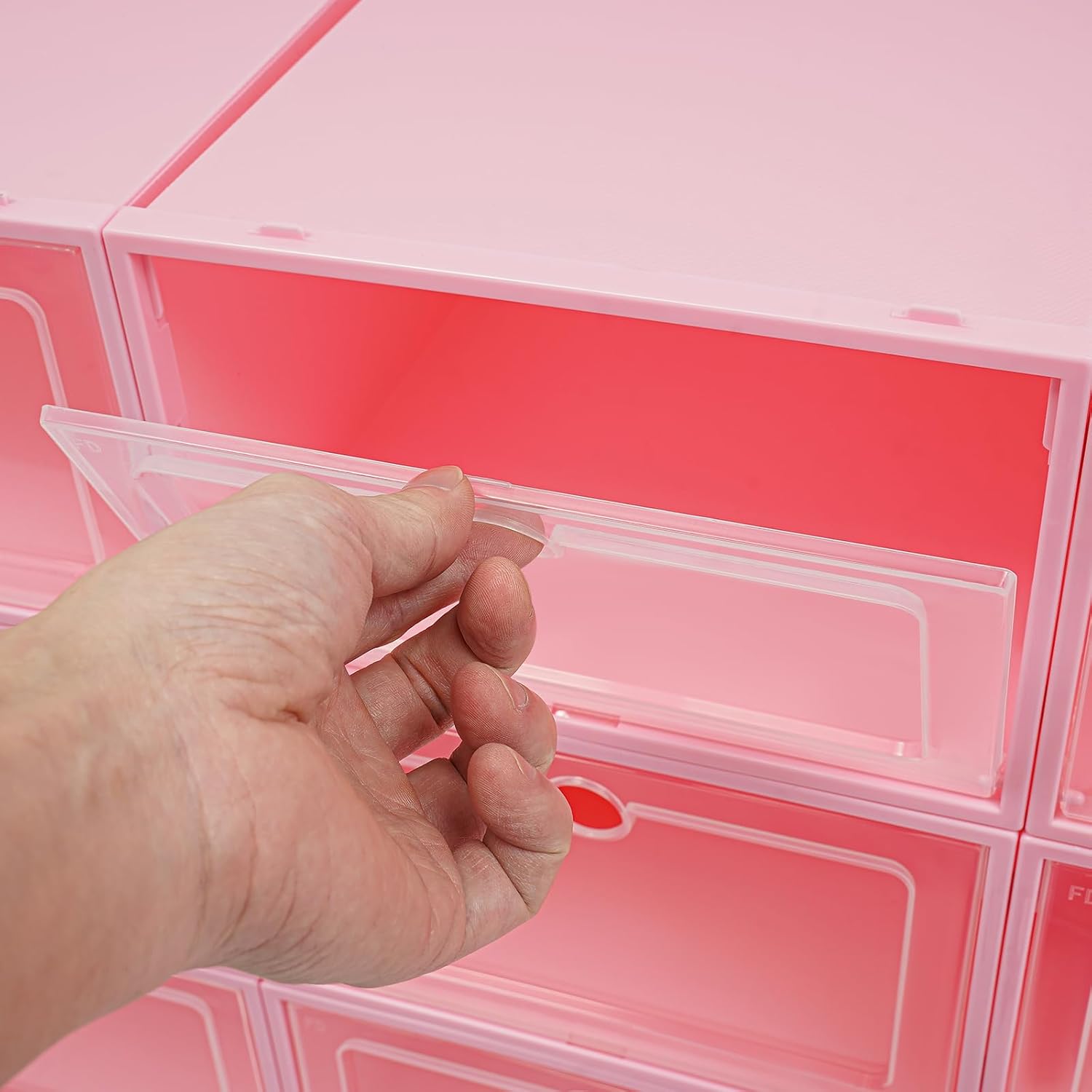 Shoe Storage Boxes Organizers, Clear Plastic Stackable 24 Pack, Shoe Rack & Holder Substitute, Sneaker Containers, Toy Storage Organizer Bins for Entryway, Closet, Under Bed, Pink