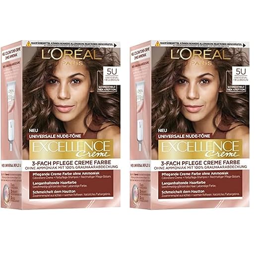 L'Oréal Paris Permanente Haarfarbe für jeden Hautton, Coloration ohne Ammoniak, Universale Nude-Töne mit vollständiger Grauhaarabdeckung, Excellence Creme, Nr. 5U Hellbraun (Braun), 1 Stück