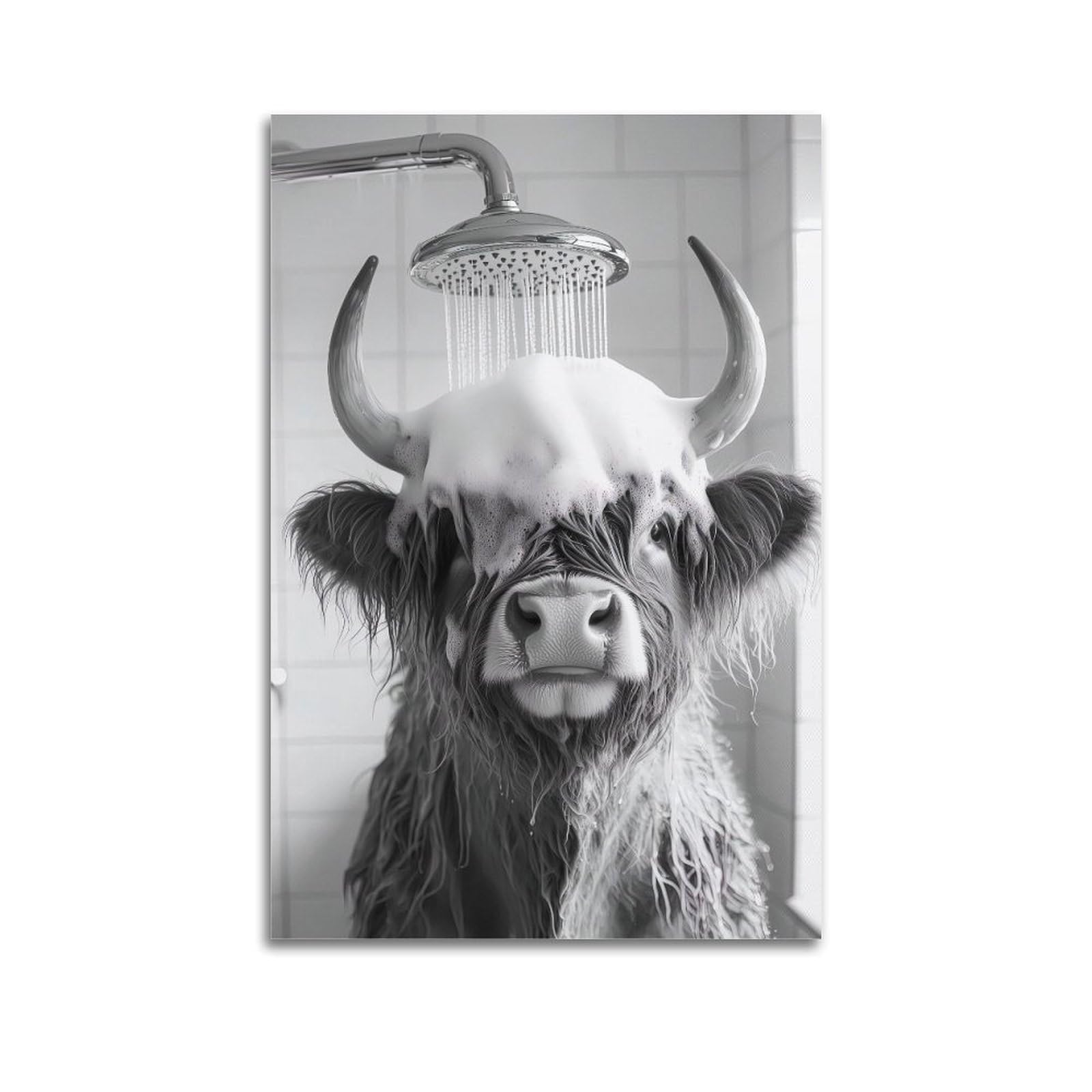 ESTE Funny Highland Cow Bathroom Artwork Poster Decorative Painting Canvas Modern Art Picture 24x36inch(60x90cm)