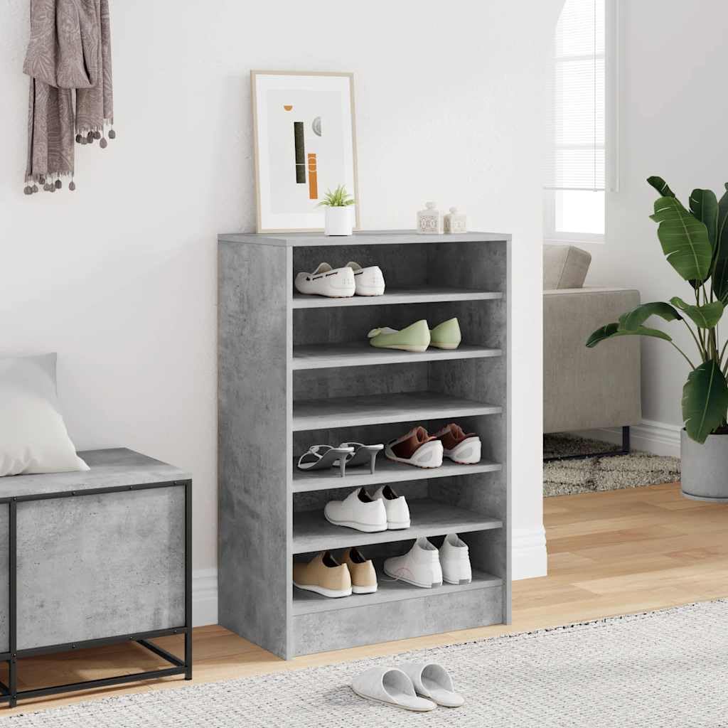 Schuhschrank Betongrau aus Holzwerkstoff 60x35x92 cm mit 7 Fächern, platzsparender Schuhständer und Organizer für Flur, Diele, Schlafzimmer, stabile Schuhablage, platzsparend und stapelbar