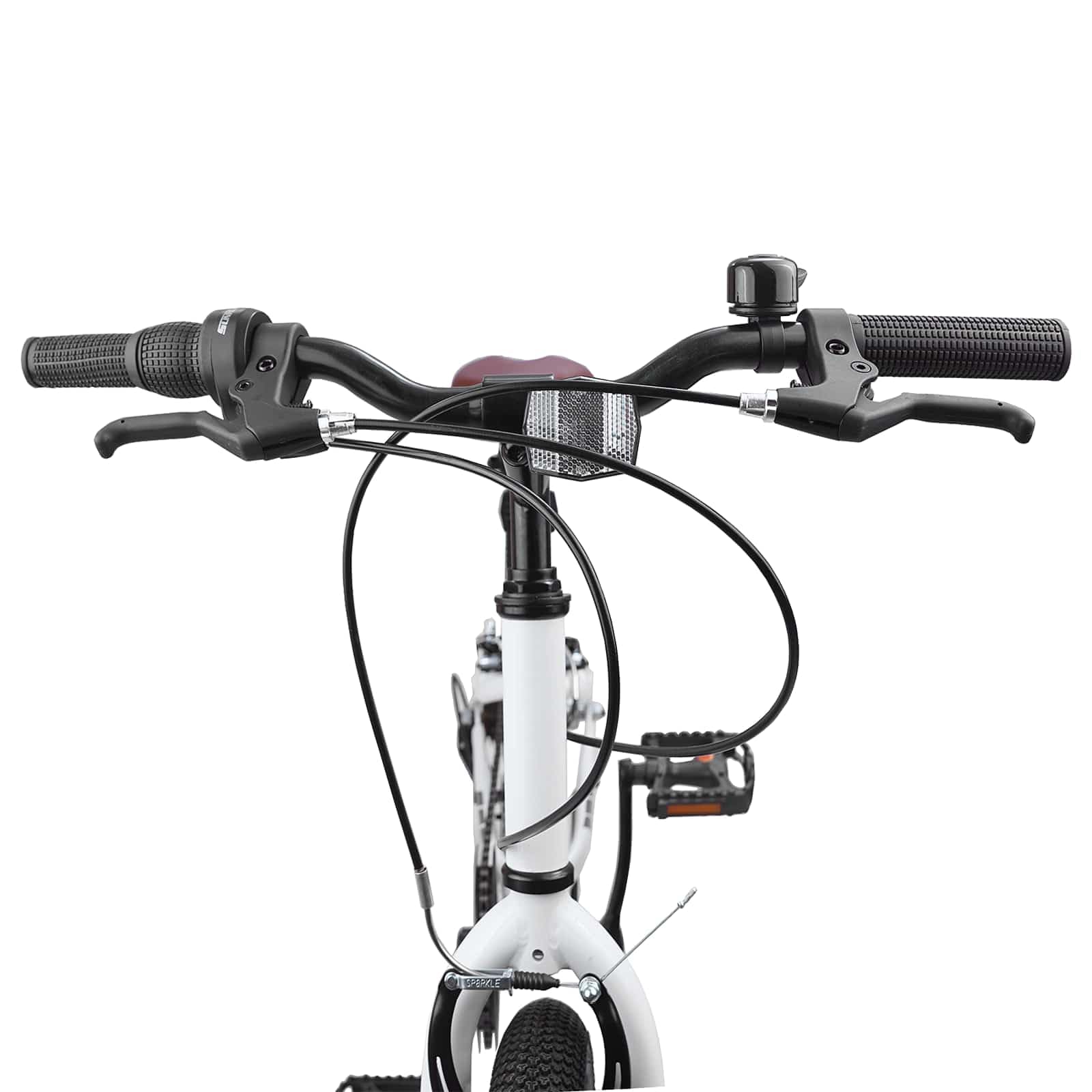 Bicicleta de montaña de 24 pulgadas, color blanco, para 8 – 12 años, con cambio de 6 velocidades, manillar y asiento ajustables, marco de acero para terreno, viajeros y ocio, incluye timbre