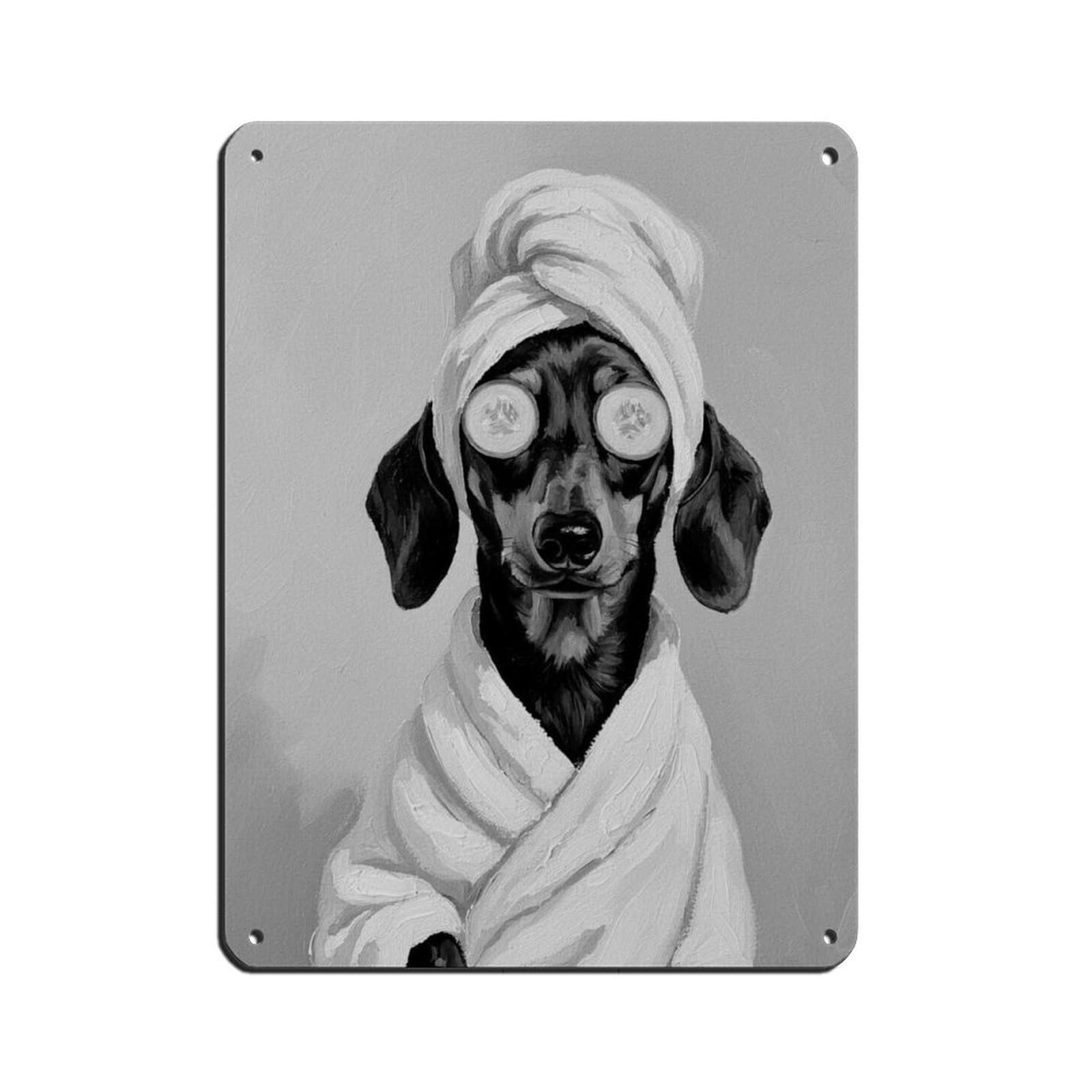 Dachshund Bathroom Art Tin Sign Vintage Metal Pub Club Cafe Bar Home Wall Art Decoration Poster Retro 12x16inch(30x40cm)