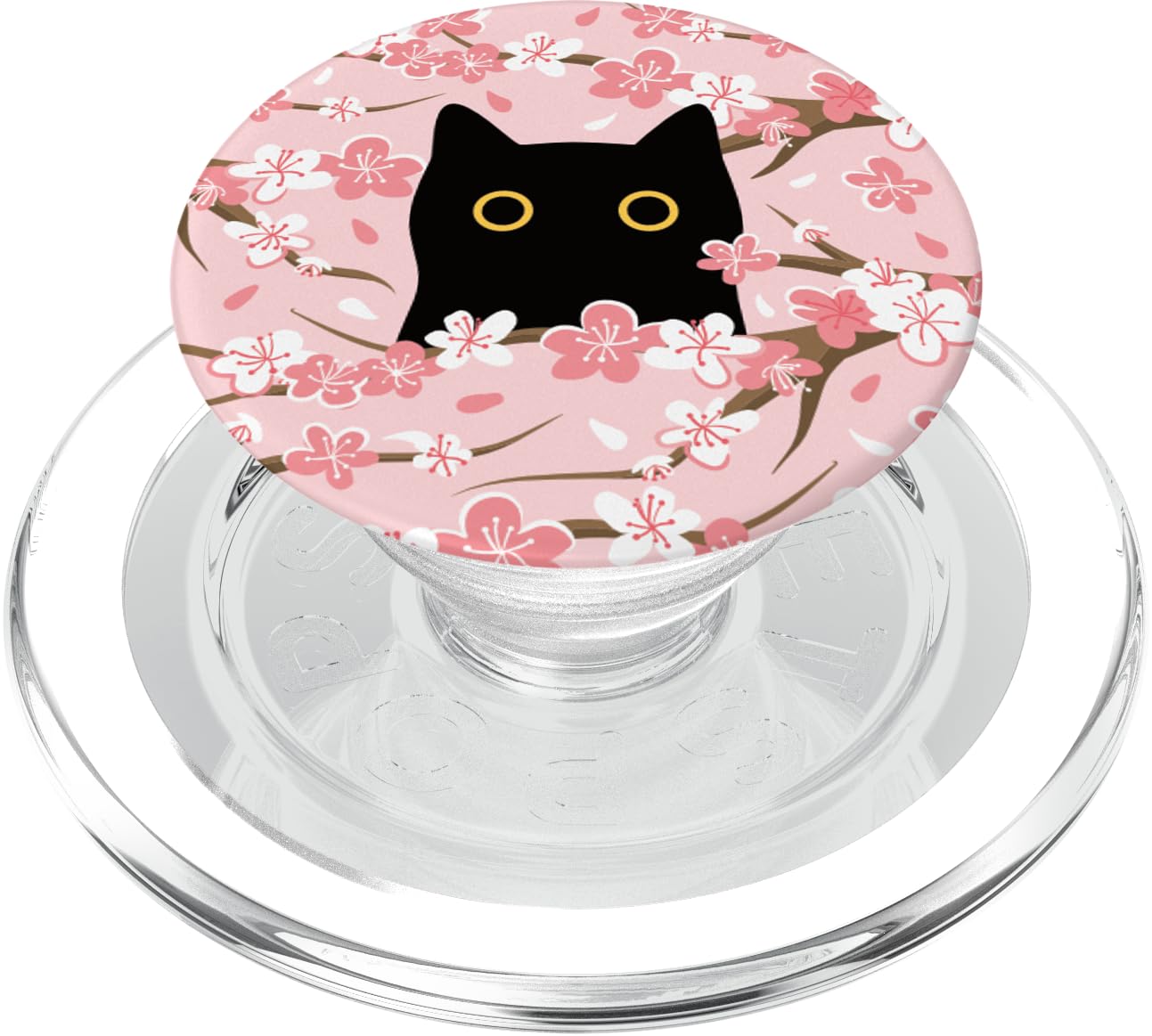 Cute Pink Japanese Cherry Blossom Black Cat Aesthetic PopSockets PopGrip for MagSafe