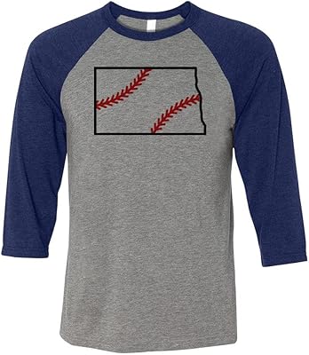 State Shape Baseball North Dakota Three-Quarter Raglan Sleeve Baseball Shirt Unisex Medium Grey/Navy