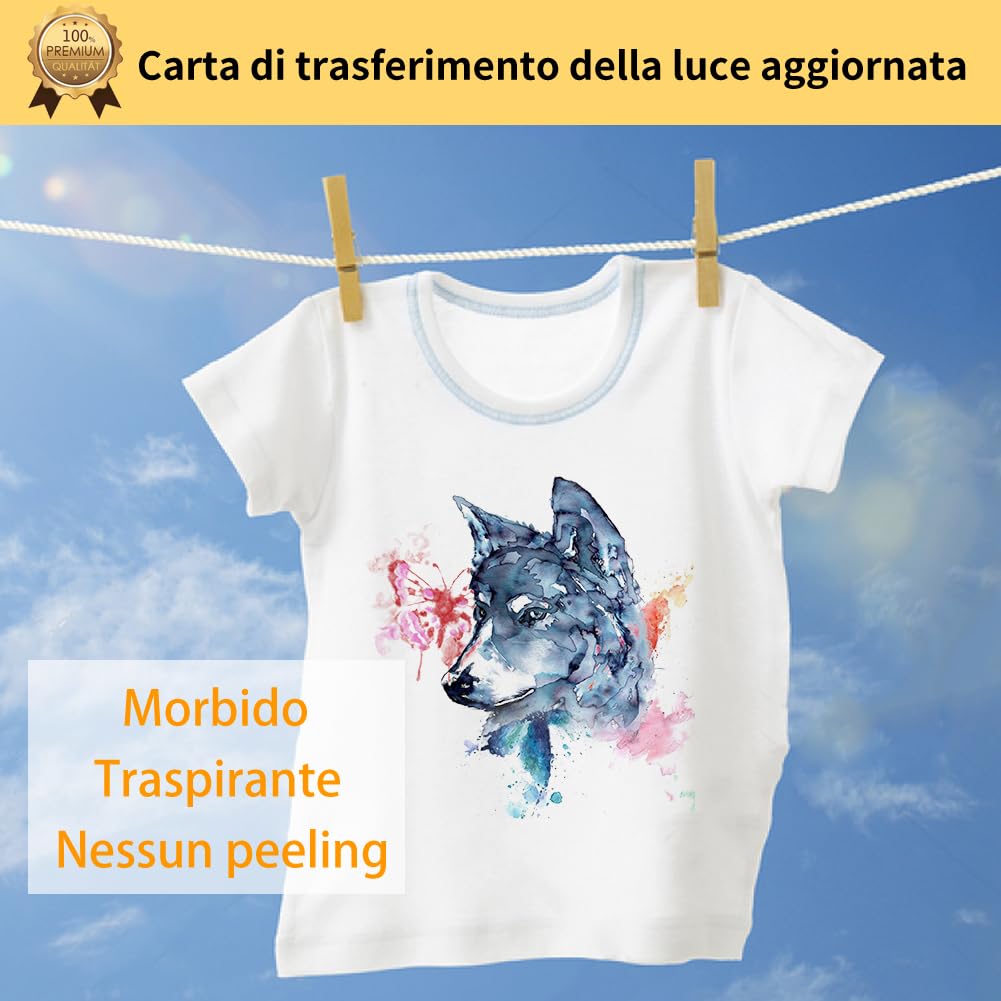 TransOurDream Carta per trasferimento in Tessuto per Cotone Leggero, stampanti a Getto d'inchiostro e Laser, Carta per trasferimento in Tessuto, Fogli A4X10, Colore: Bianco（I-2-3.0-11）