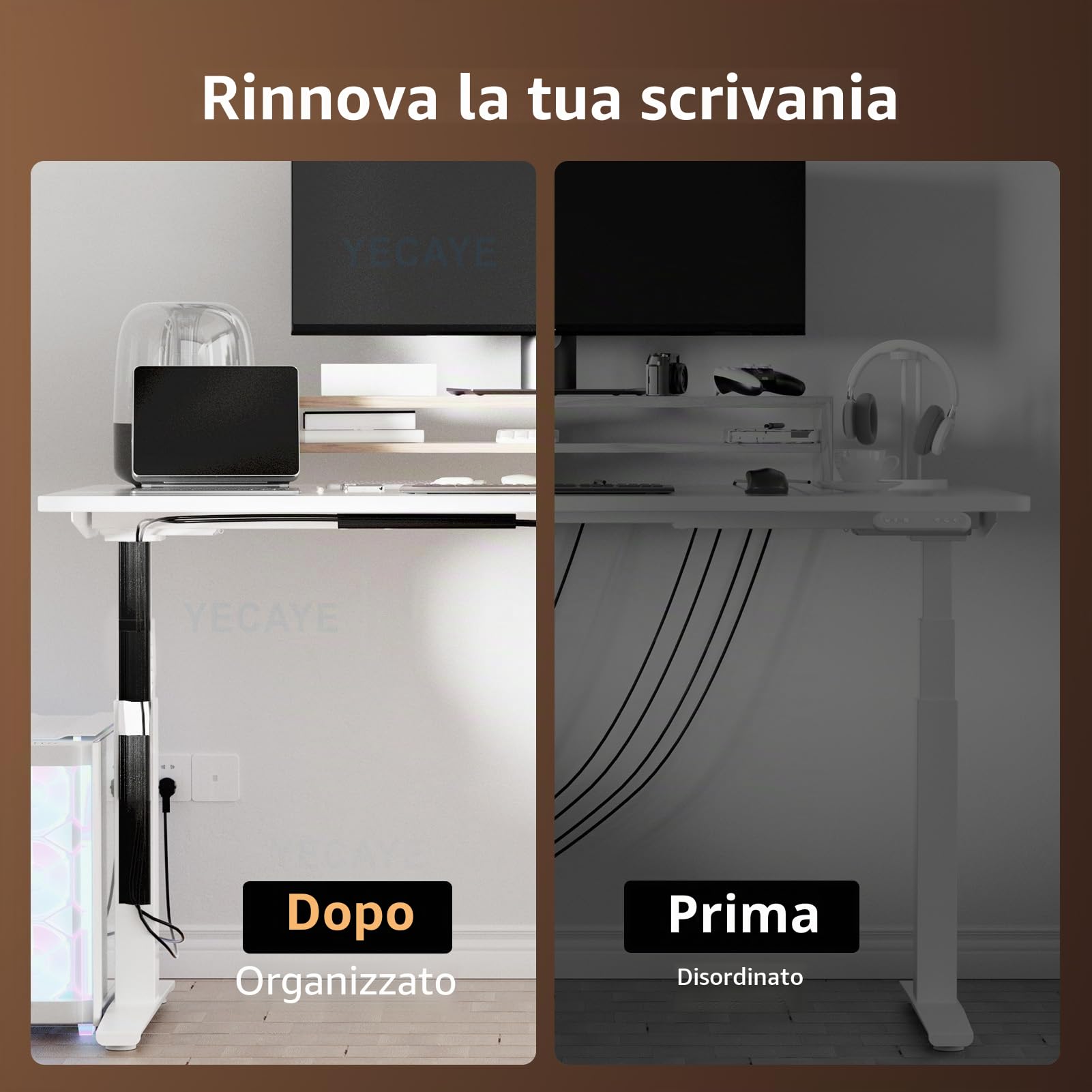 YECAYE Confezione da 6 Organizer Per Cavi Adesivo Per Scrivania, Gestione Dei Fili Da Scrivania Senza Fori, Per Casa E Ufficio, A Prova Di Bambino, Nero