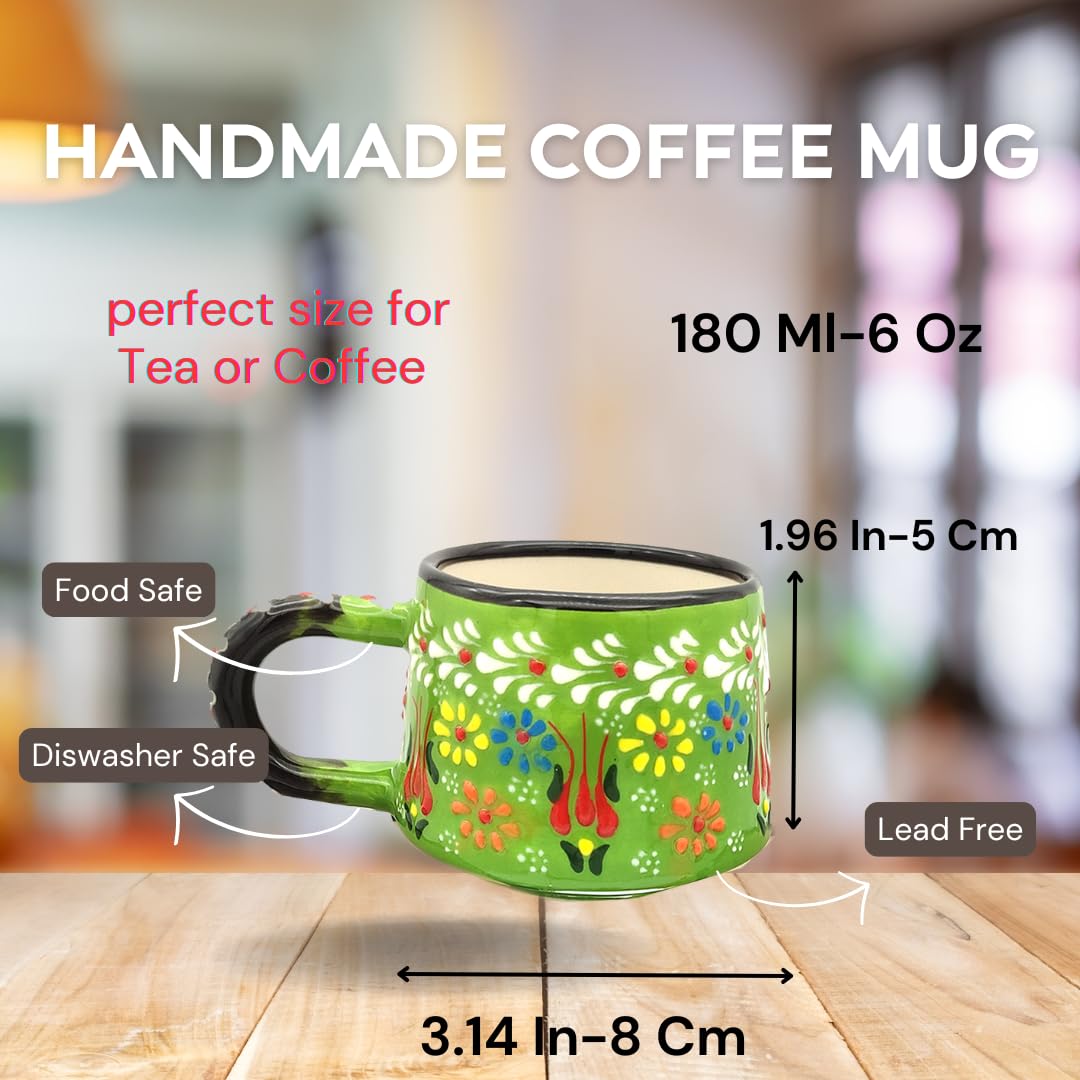 Juego de 6 tazas de café de cerámica hechas a mano de 6 onzas para tazas de espresso, juego de tazas de café multicolor para té, capuchino, café con leche, 180 ml