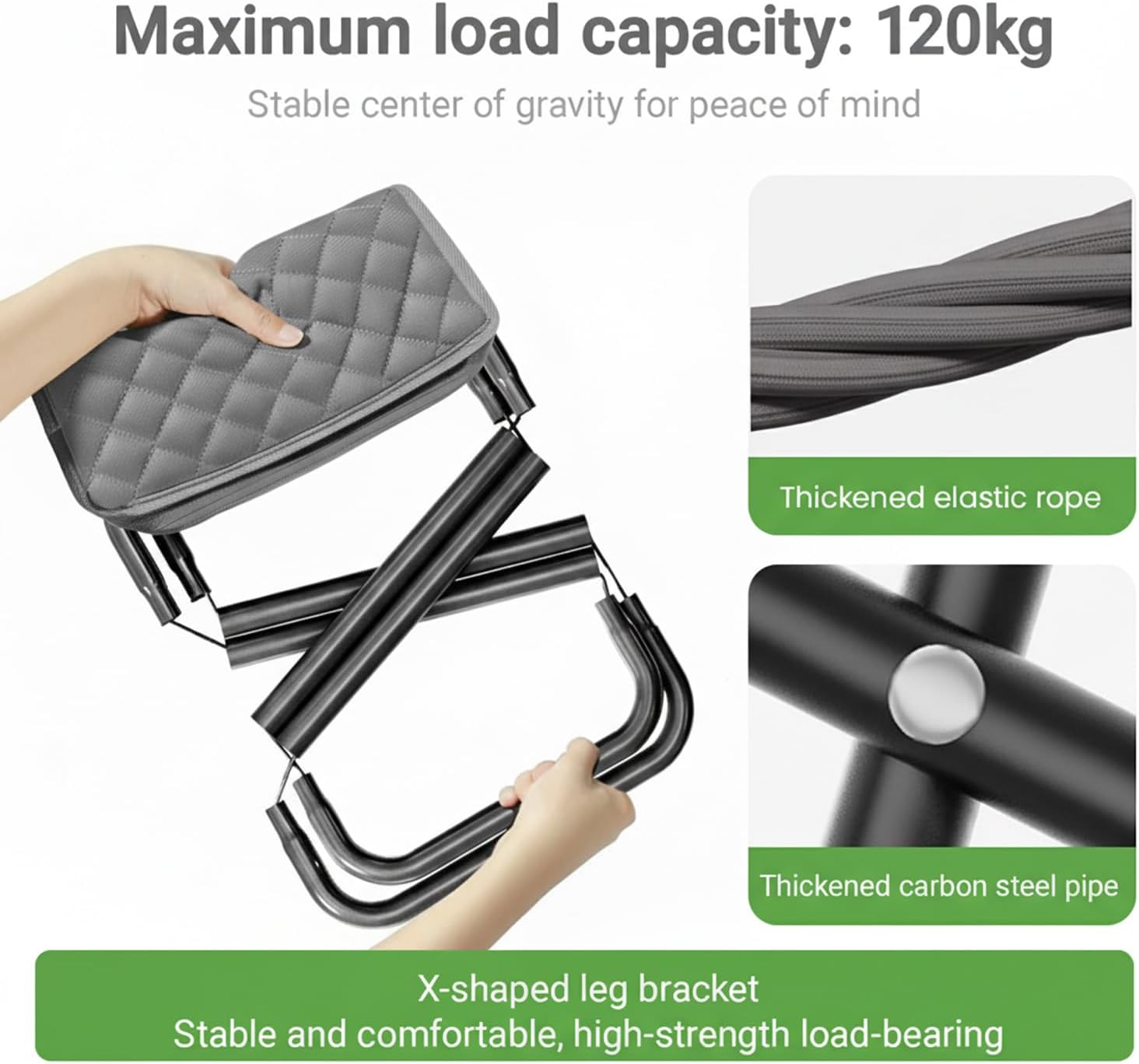 11.8" Portable Stool Folding Camping Stools for Adults Foldable Backpack Stool Pocket Chair Lightweight Travel Chair for Camping Fishing Hiking BBQ, Grey