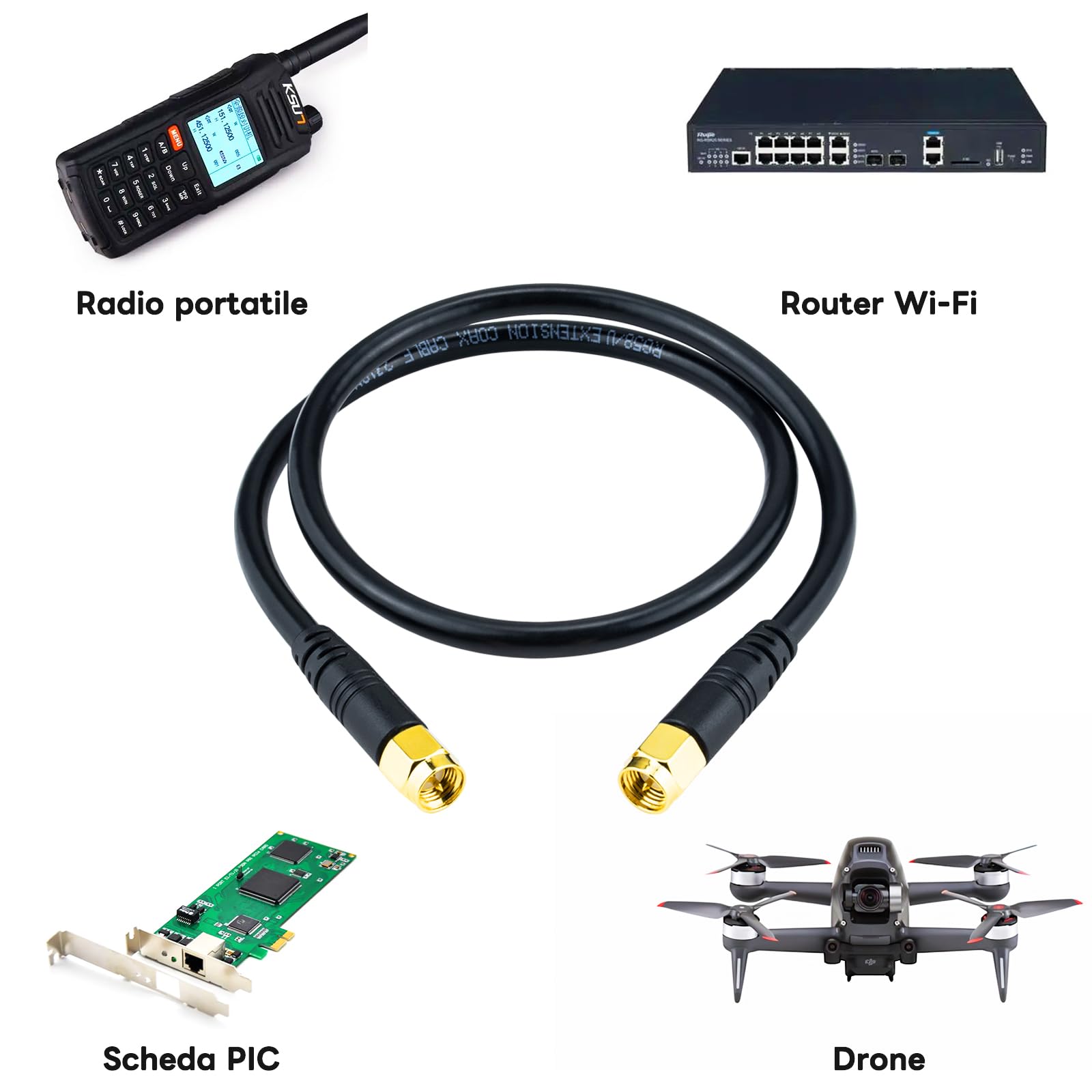 Cavo Coassiale RG58 SMA Maschio a Maschio RF Connettore Adattatore 0,5 M 50±2 Ohm per Antenna WIFI Dispositivi Wireless (Non per TV)