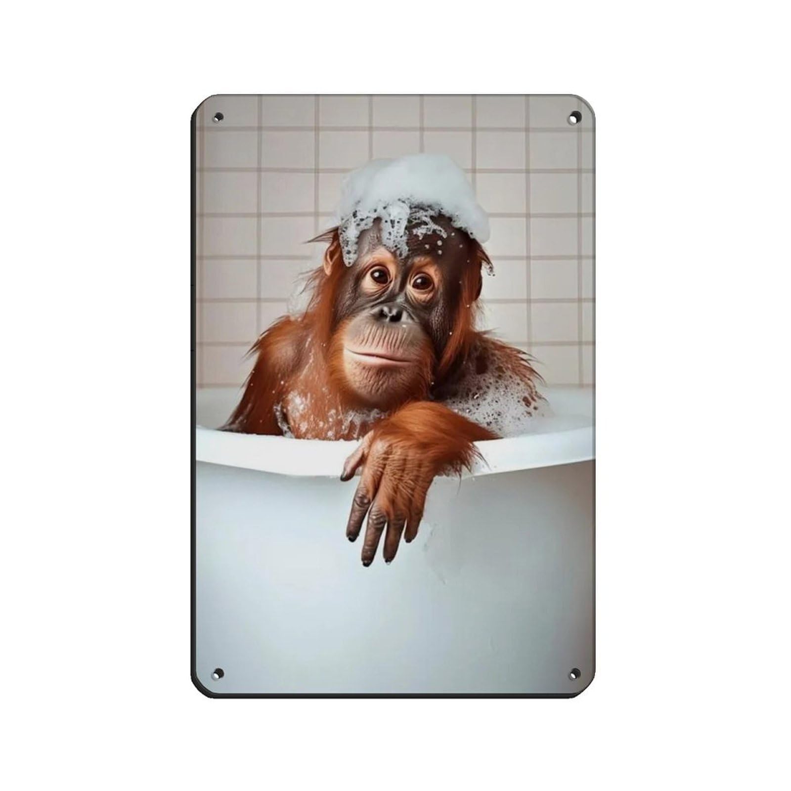 Orangutan in The Bathtub, Funny Bathroom Art Tin Sign Vintage Metal Pub Club Cafe Bar Home Wall Art Decoration Poster Retro 8x12inch(20x30cm)