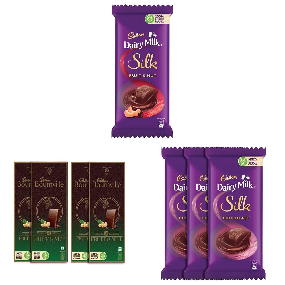 Cadbury Dairy Milk Silk Fruit and Nut Chocolate Bar, 2 x 137 g & Bournville Raisin and Nuts Dark