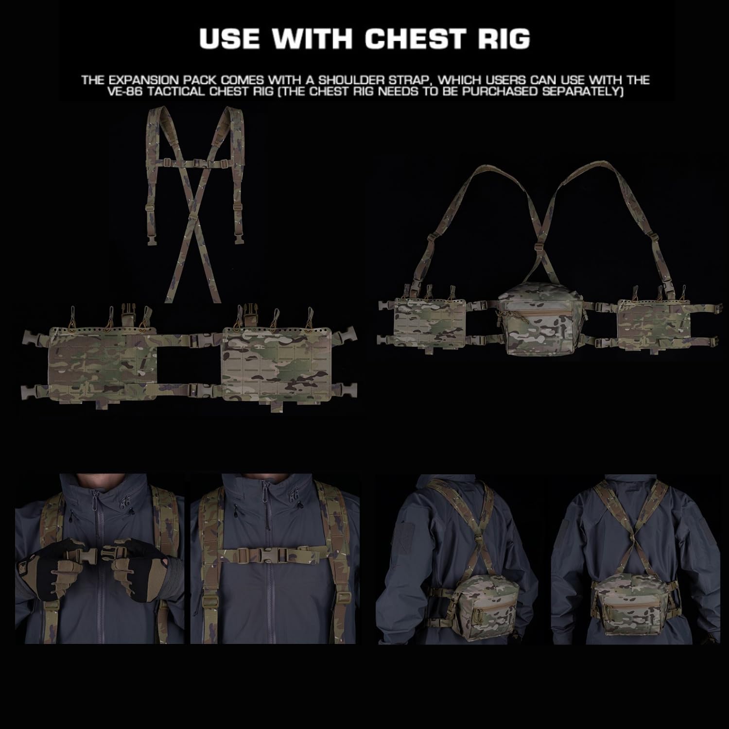 Tactical Chest Rig Expansion Pack,Large Capacity MOLLE Admin Open Top Pouch，Waist Bag Expansion Pack for Split Chest Pack
