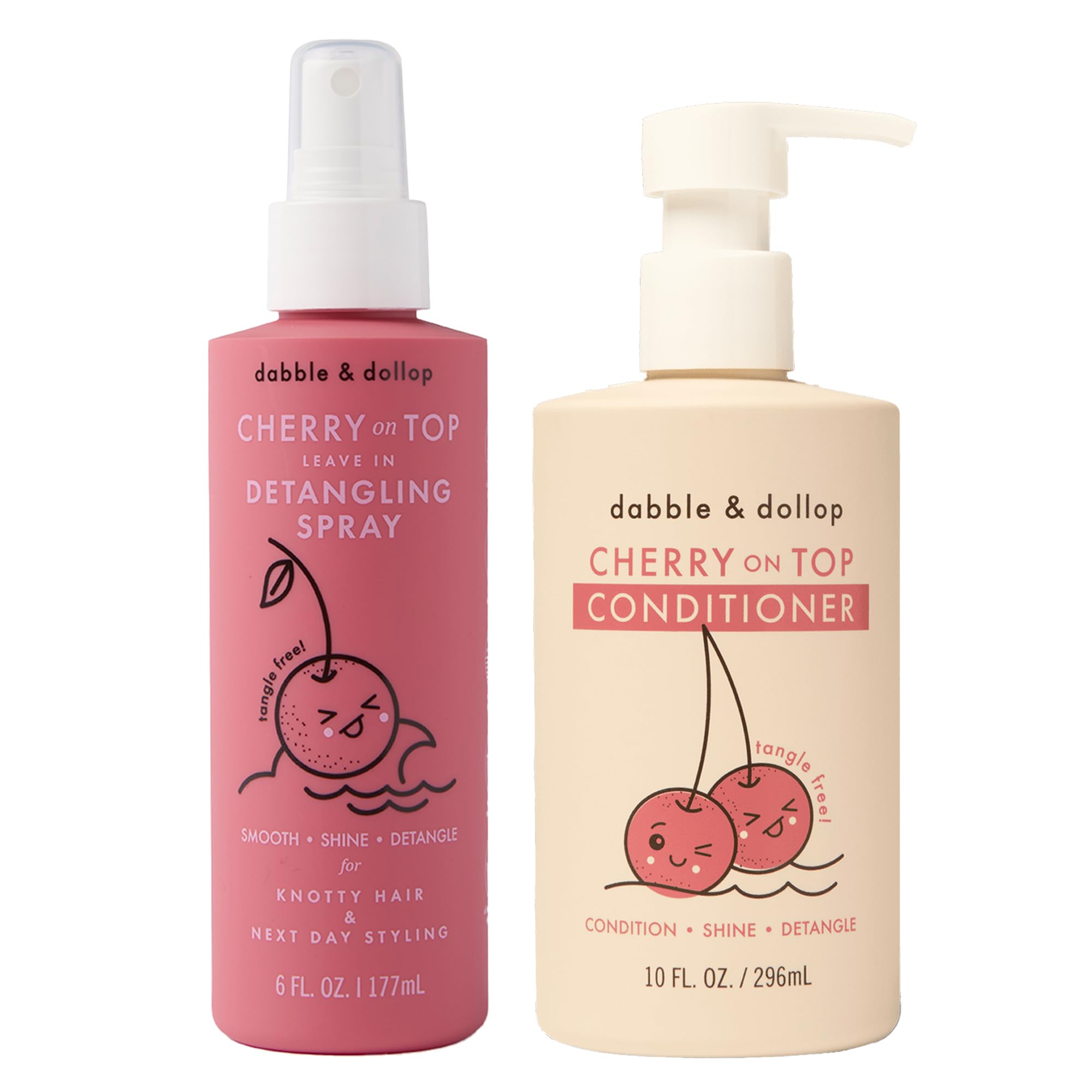 Dabble & Dollop Cherry on Top Detangling Duo – Kids Hair Conditioner & Leave-In Detangler Spray 2-Pack Bundle – Gentle, Hypoallergenic, Safe for