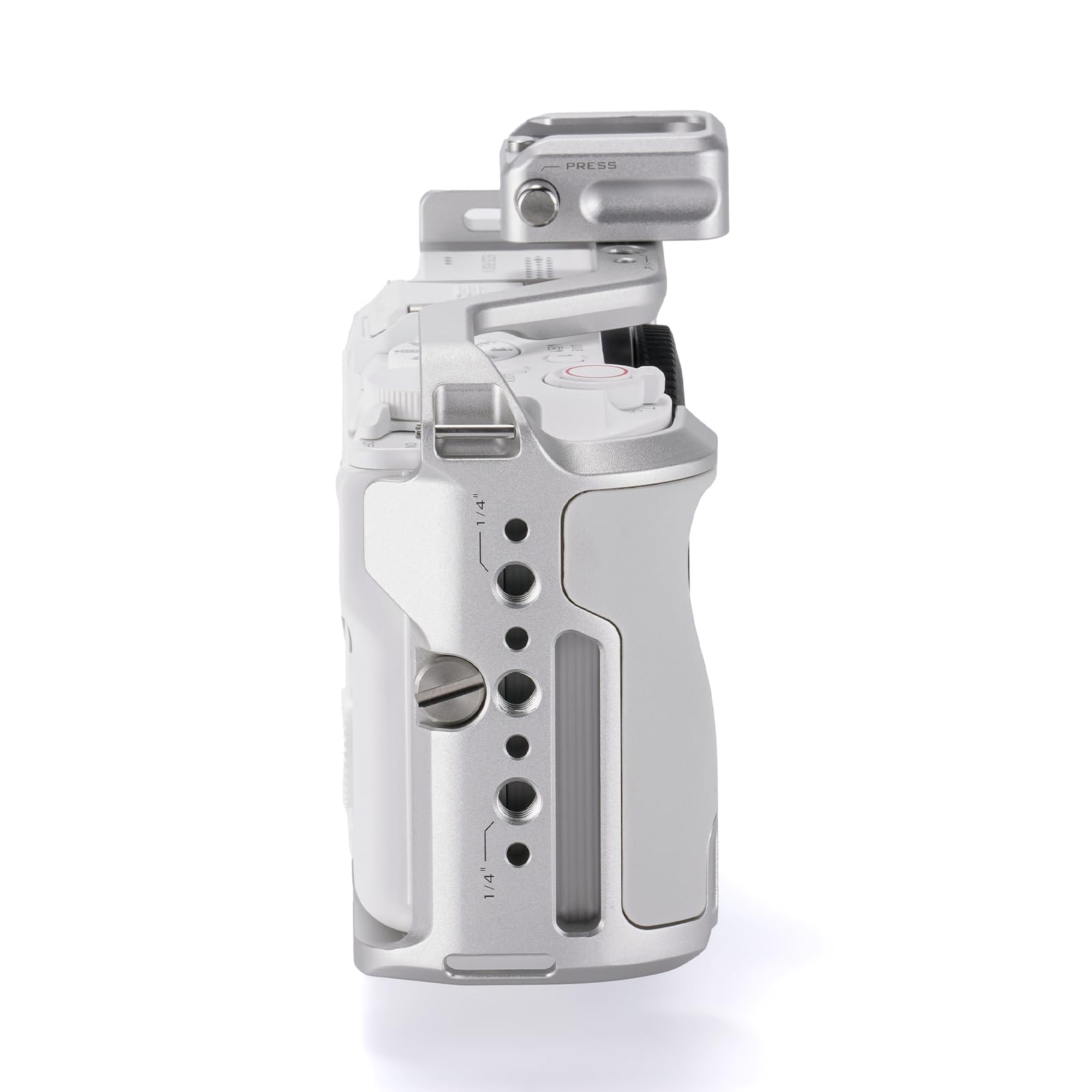 Tilta Jaula R50 V, Jaula Completa para Cámara Compatible con R50 V con Placa Inferior Arca, Roscas de 1/4"-20, NATO, Accesorio de Zapata Fría - Plata TA-T83-FCC-S