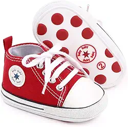 KKIIDDSS Unisex Baby Girls Boys Canvas High-top Shoes, Newborn Infant Anti-Slip Soft Sole Frist Walking Breathable Sneakers