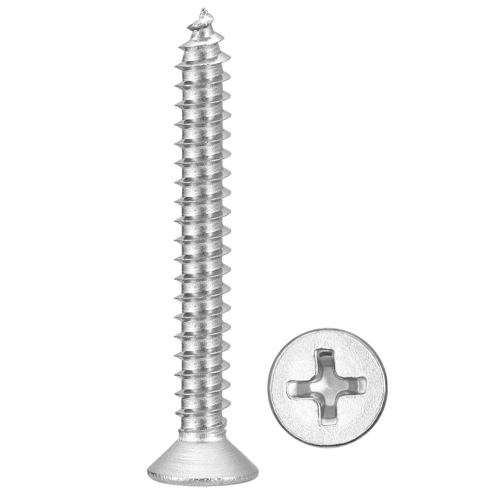 METALLIXITY Countersunk Phillips Wood Screw (ST3.5x45mm) 100Pcs, 304 Stainless Steel Coarse Thread Phillips Drive Flat Head Wood Screws - for Furniture Installation Repair, Silver — image 1